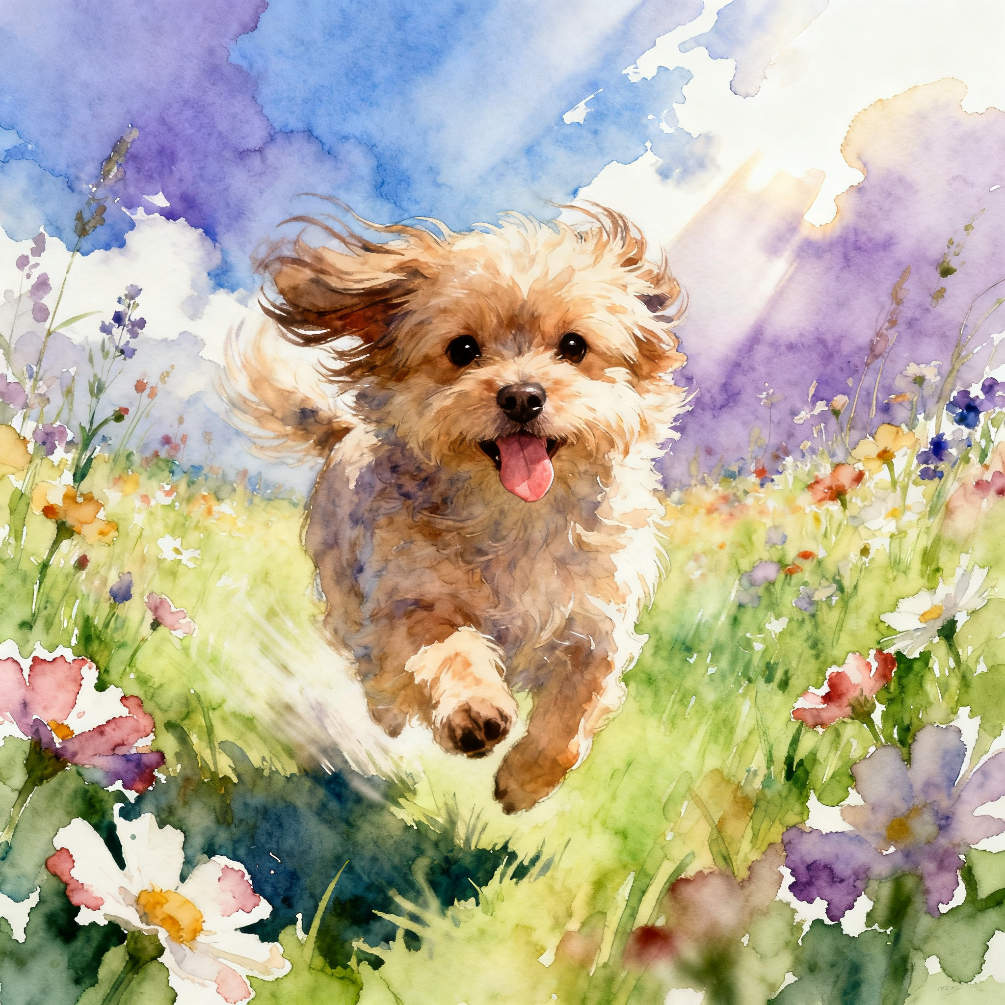 Playful Puppy Running Through A Flower Field