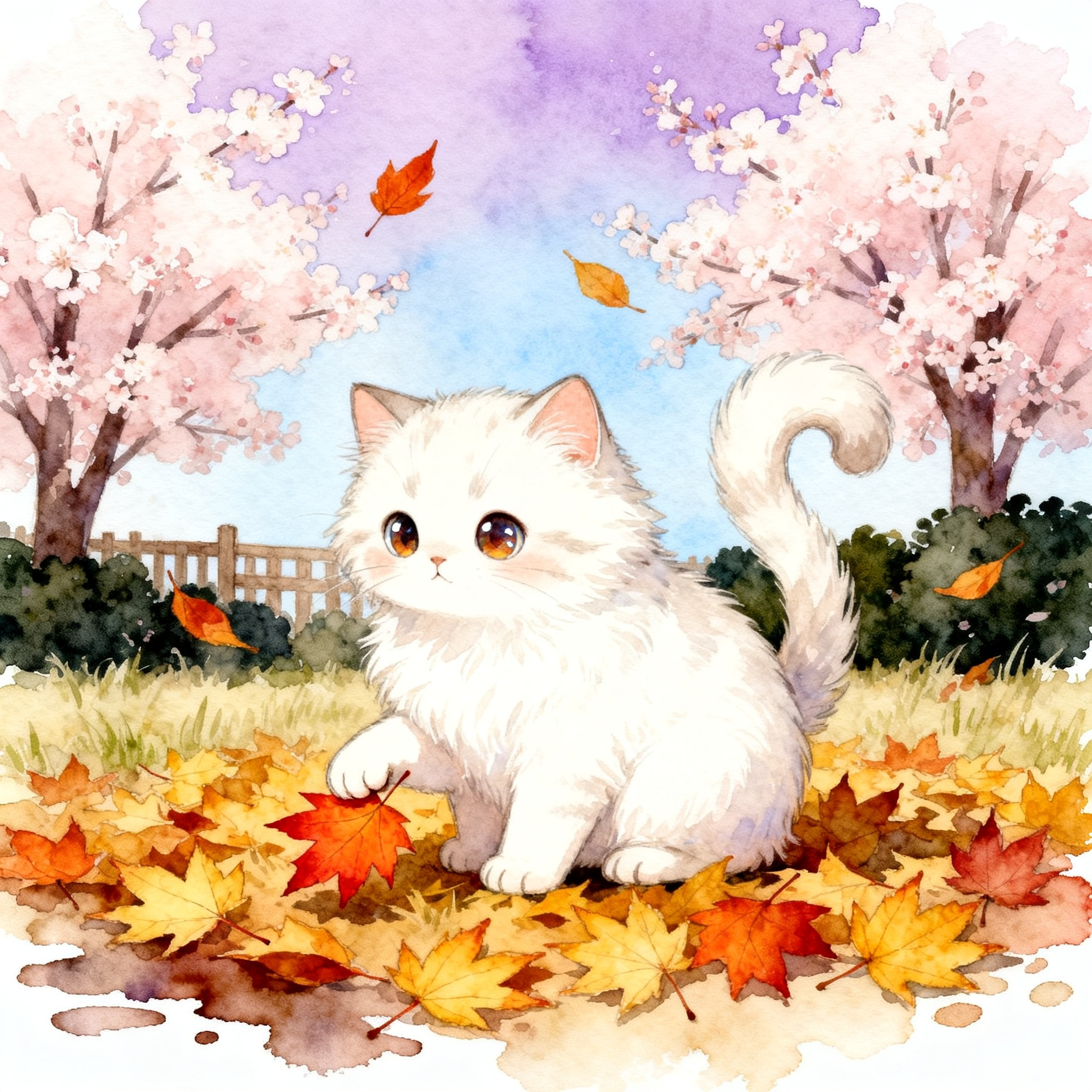 Cute Kitten Playing With Autumn Leaves In A Garden Clipart