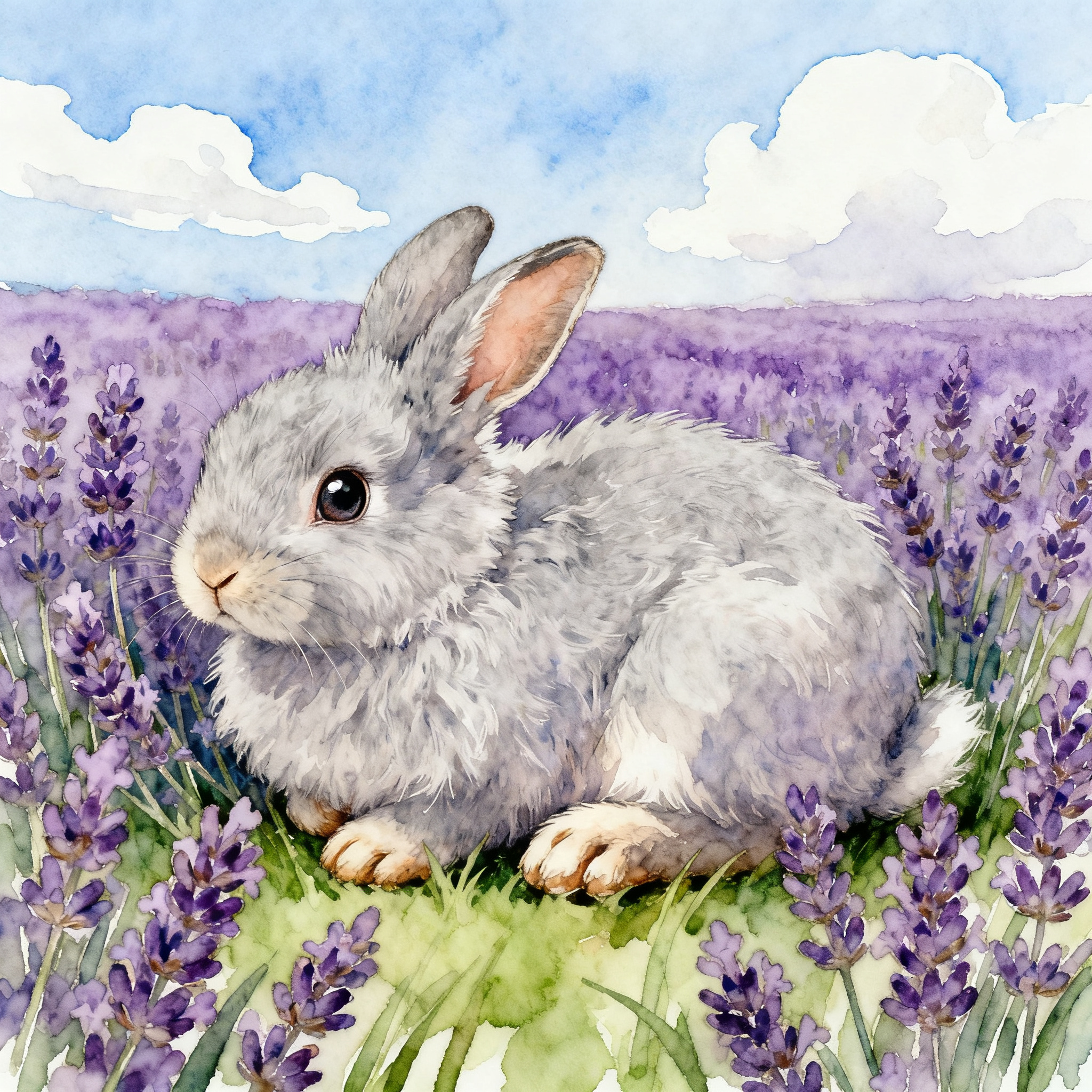 Baby Rabbit Hiding Inside A Field Of Lavender Flowers Clipart
