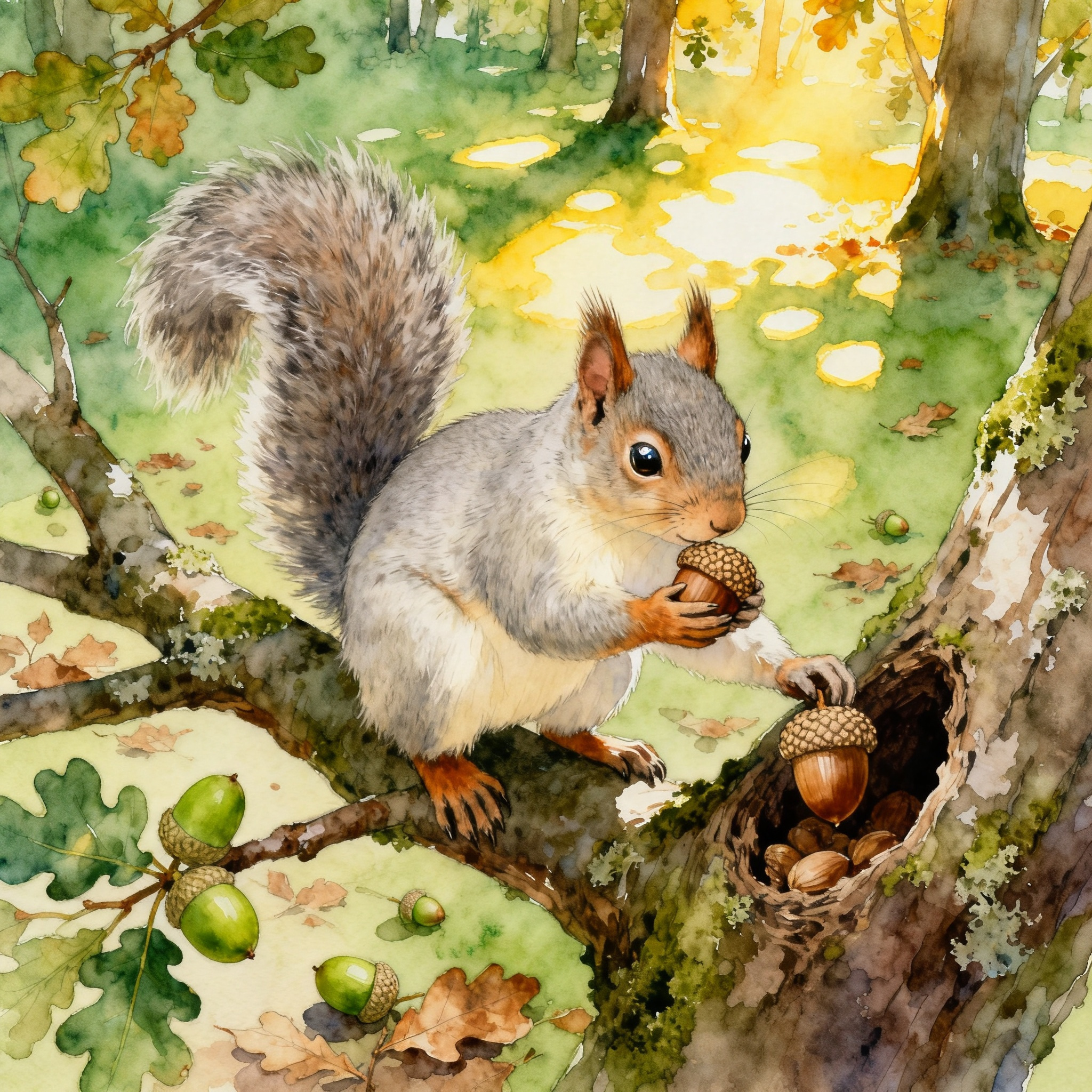 animal-28-4.jpg Gray Squirrel Collecting Nuts In An Oak Tree Forest Clipart