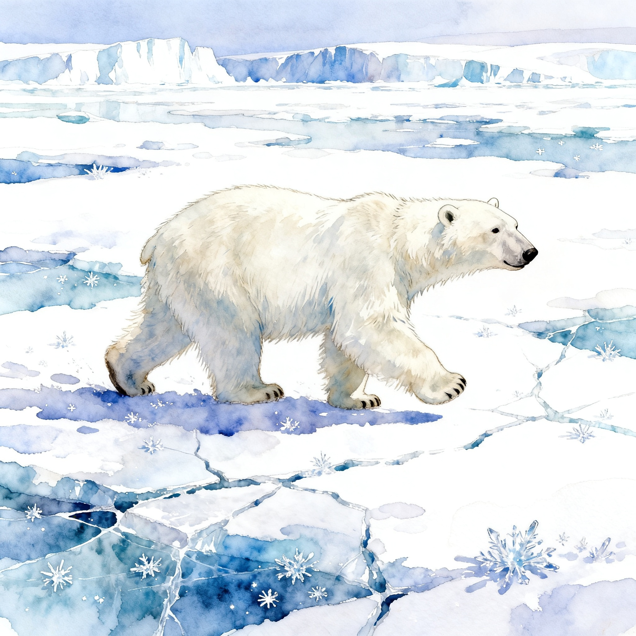 Arctic Polar Bear Walking Across Frozen Ice Landscape Clipart
