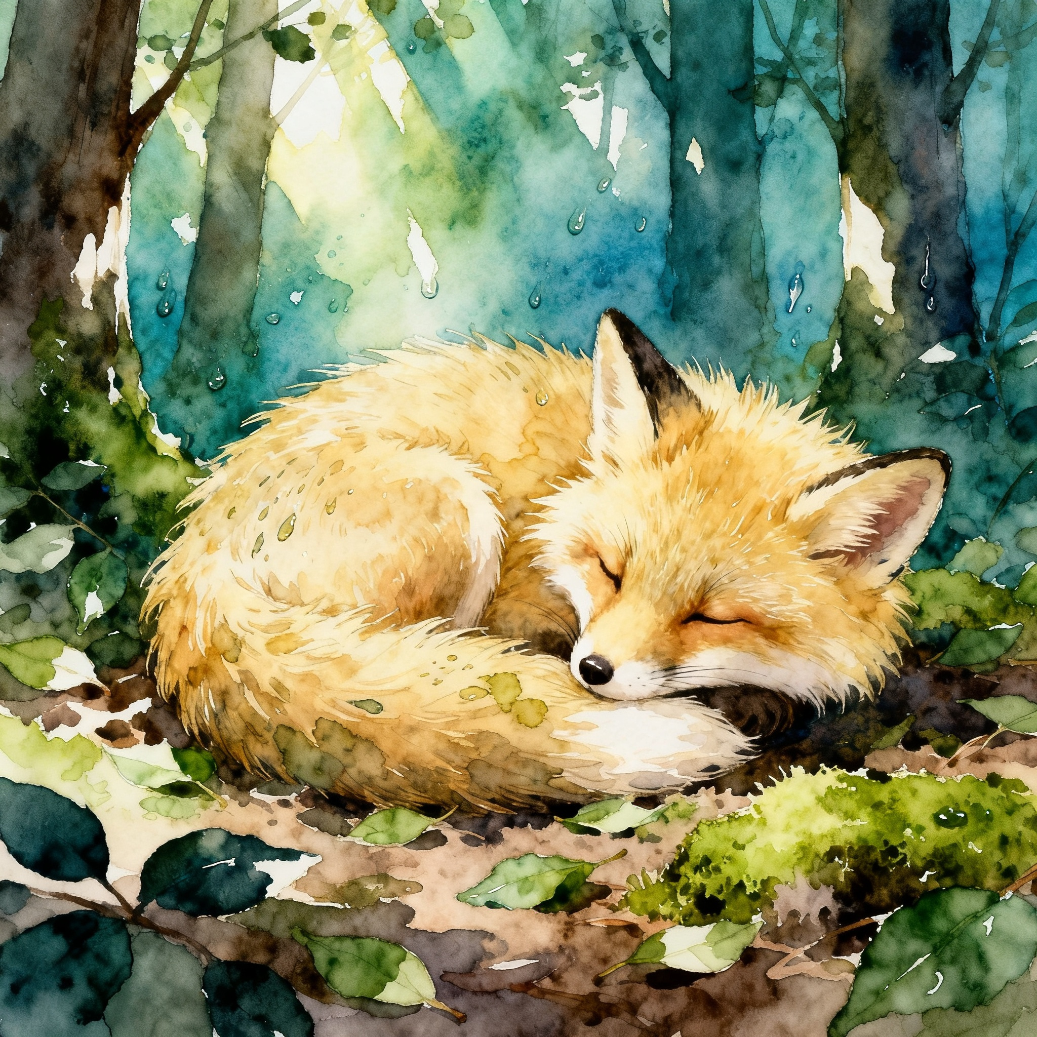 Baby Fox Resting In An Enchanted Forest