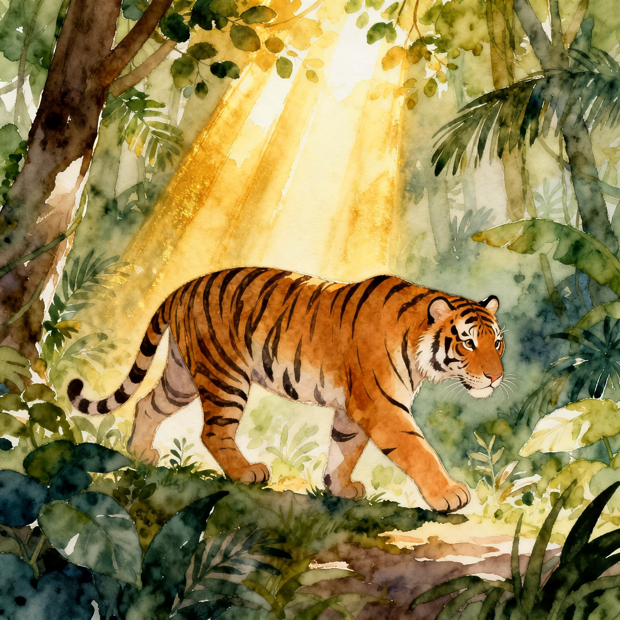 animal-33-3.jpg Tiger Walking Through Dense Jungle With Sun Rays Clipart
