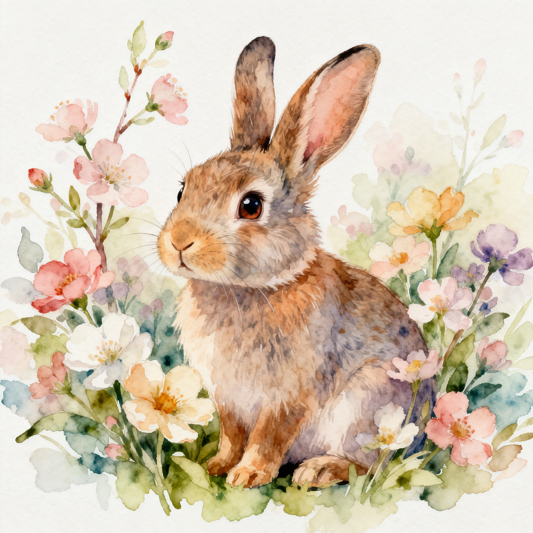 Curious Rabbit Surrounded By Spring Flowers