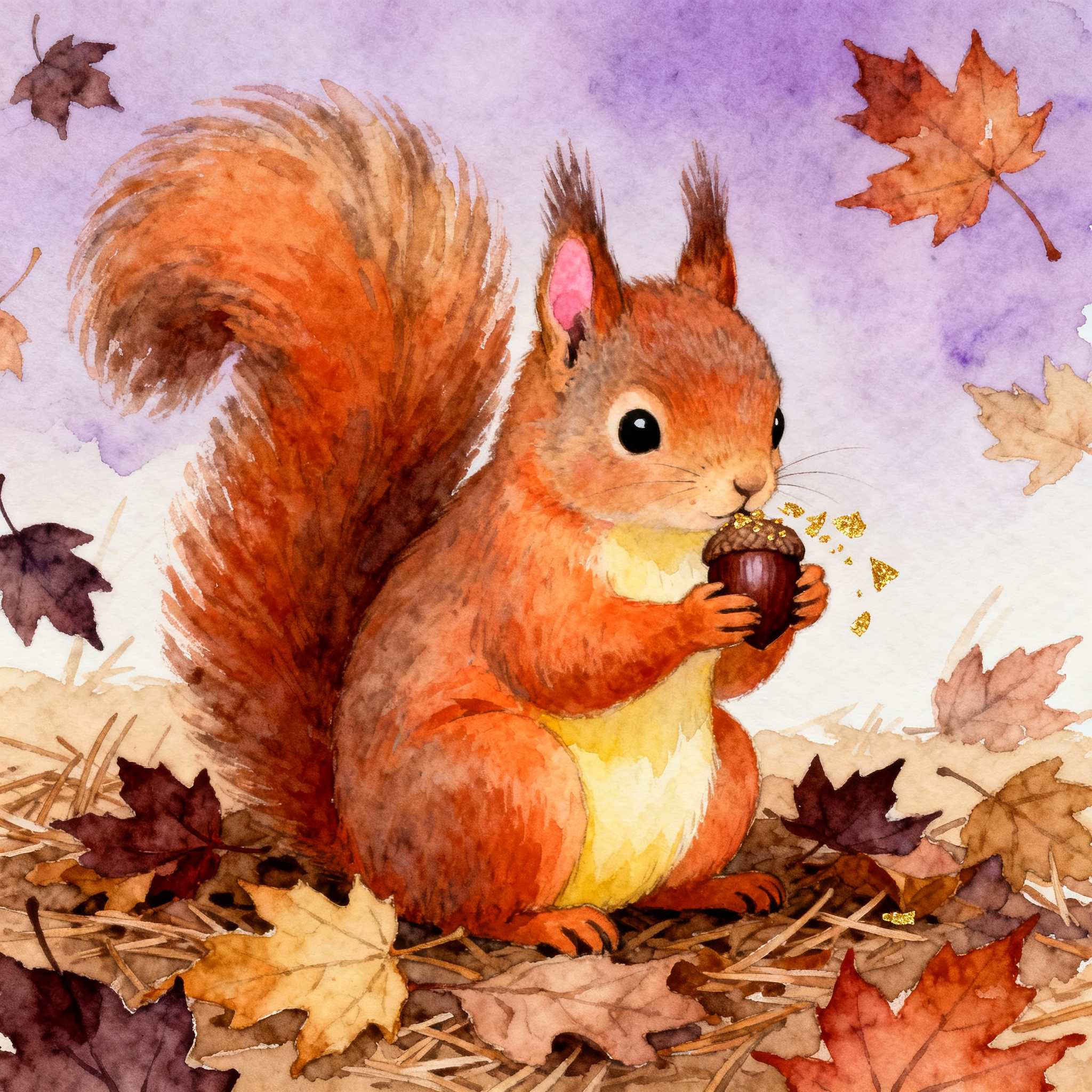 Happy Squirrel Holding An Acorn In Autumn Clipart