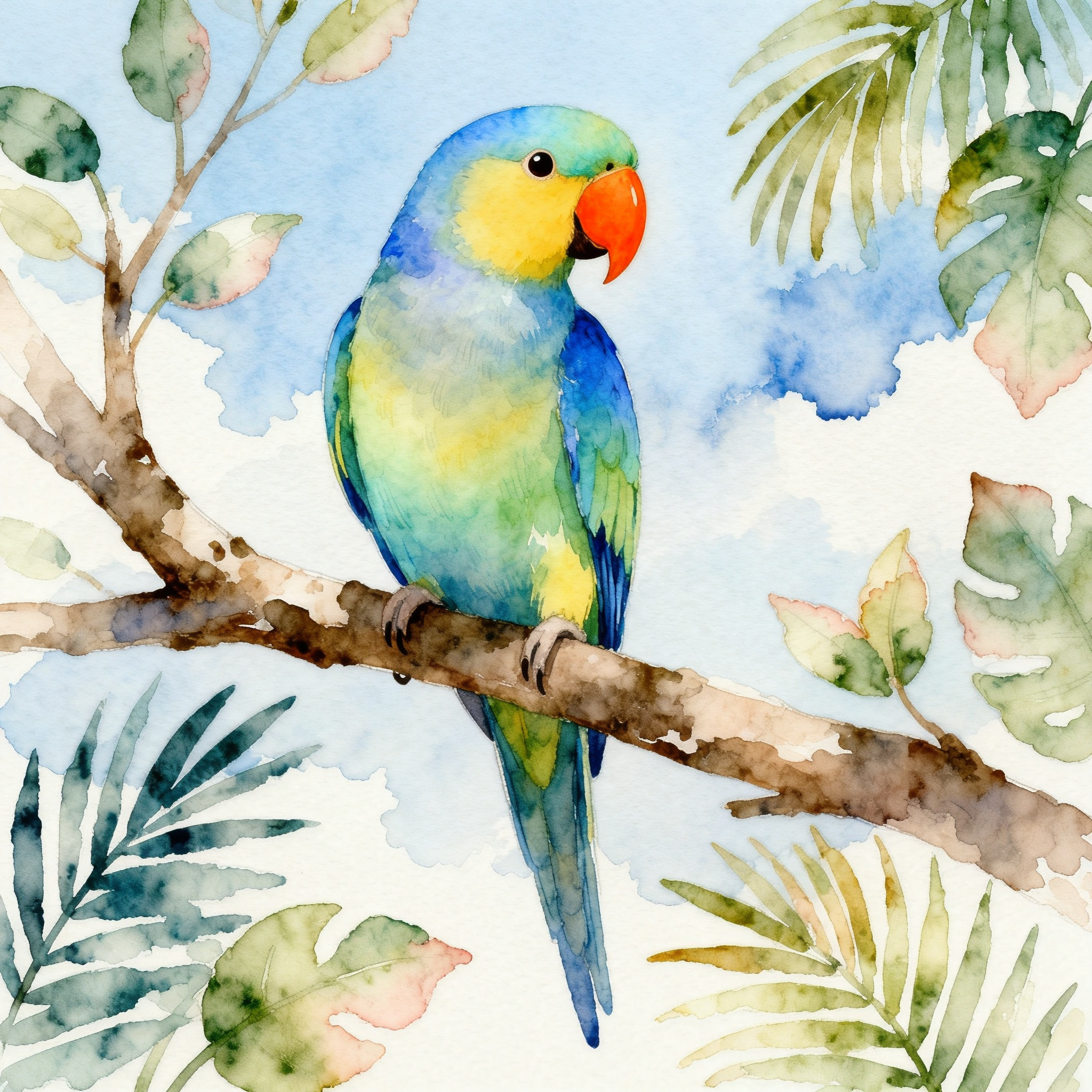 Colorful Parrot Perched On A Tropical Branch Clipart