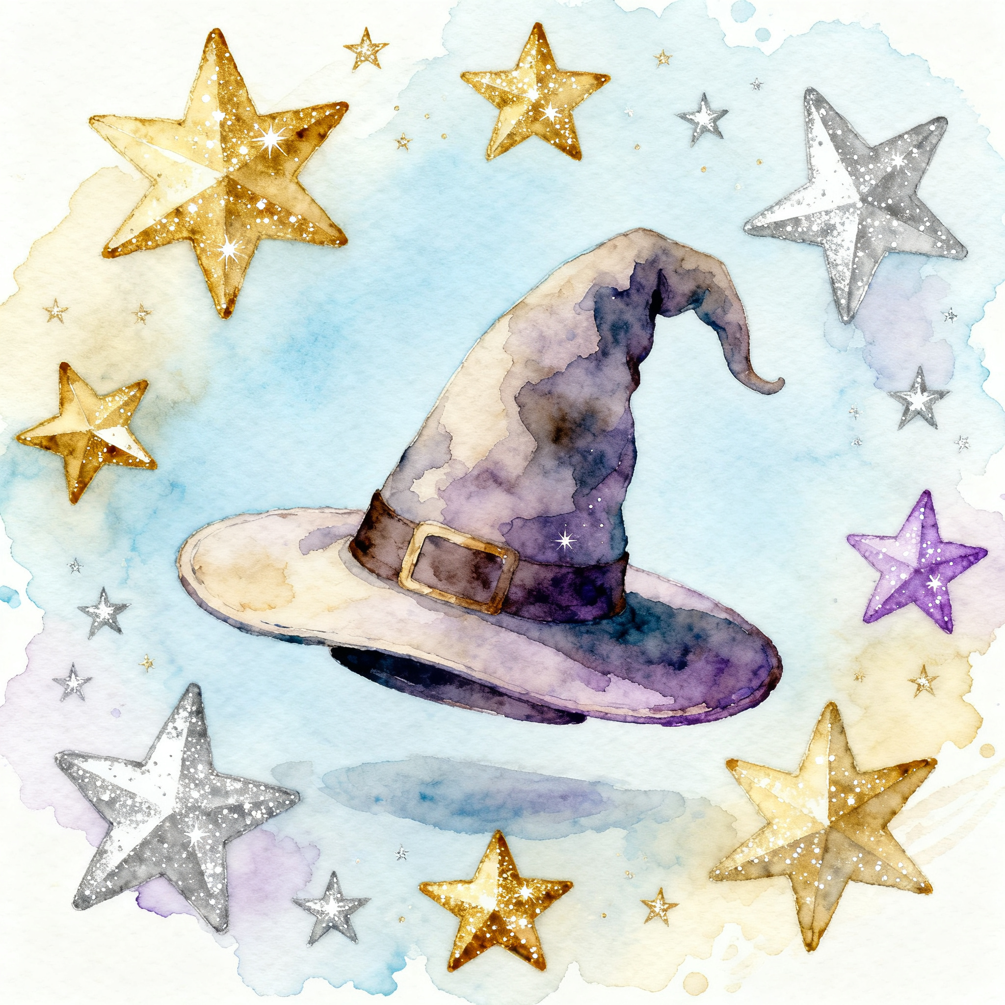 Wizard Hat Floating With Sparkling Magic Stars Around It Clipart