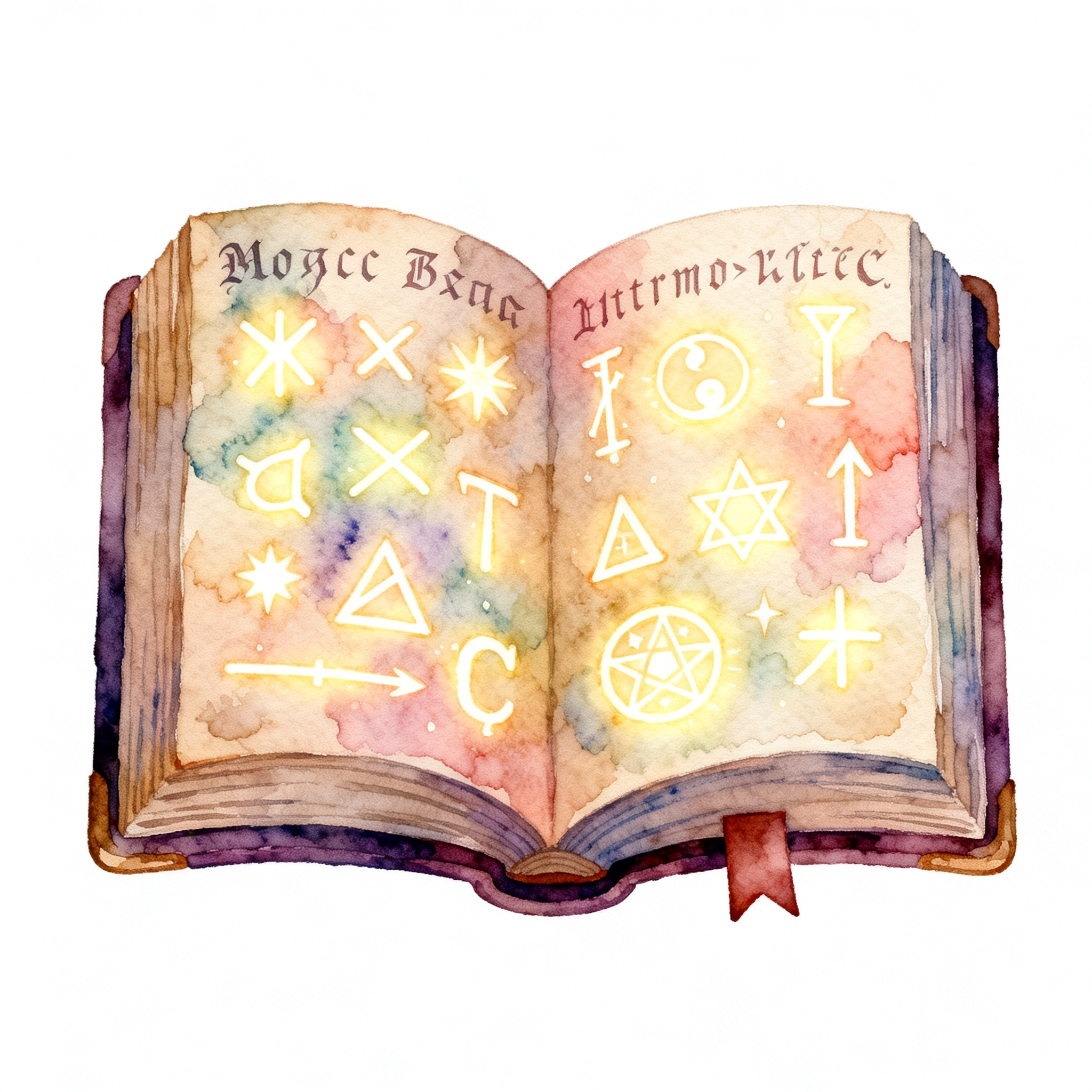Magic Spell Book Open With Glowing Runes And Symbols Clipart