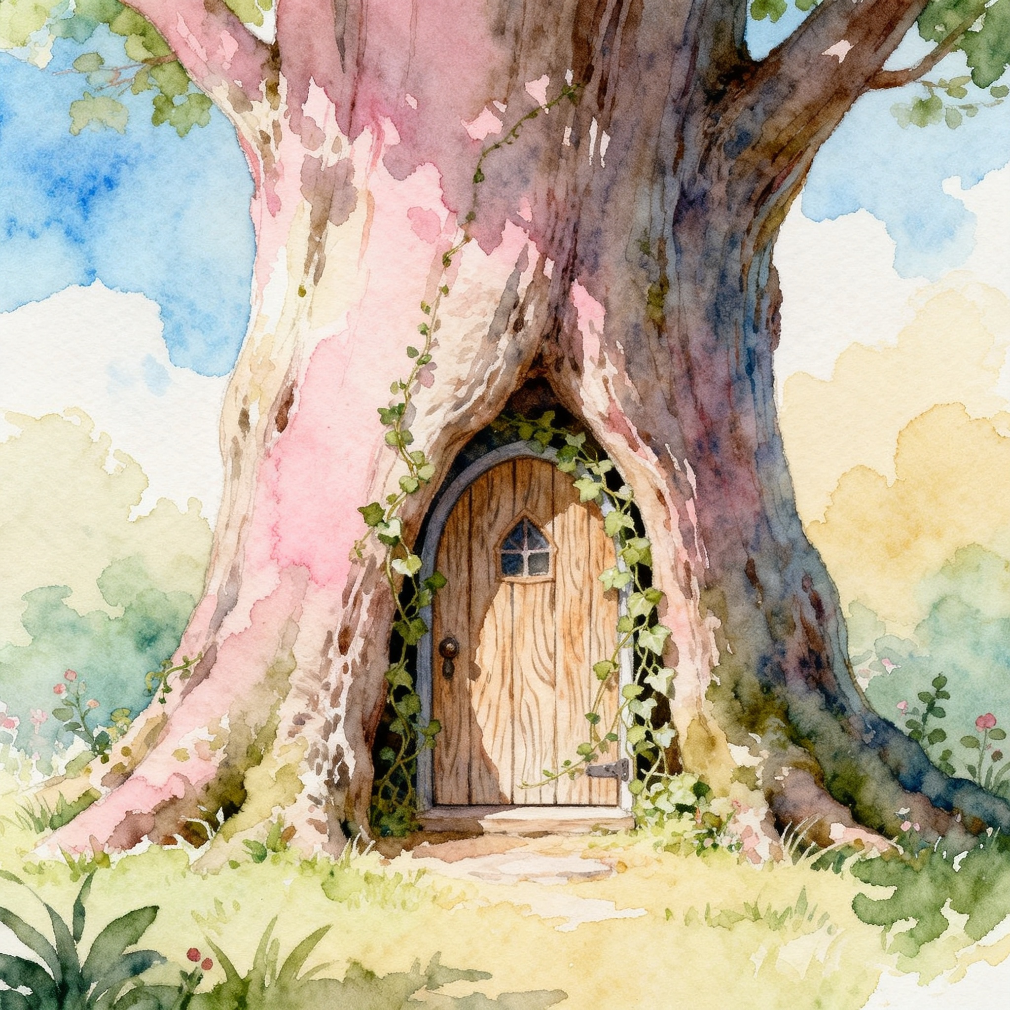 Fairy Garden Door Hidden Inside A Giant Tree Trunk Clipart