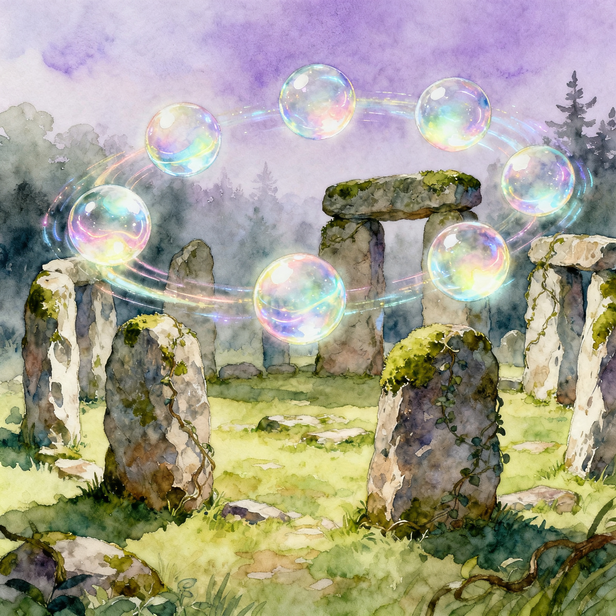 Floating Magic Orbs Circling Around Ancient Stone Circle Clipart