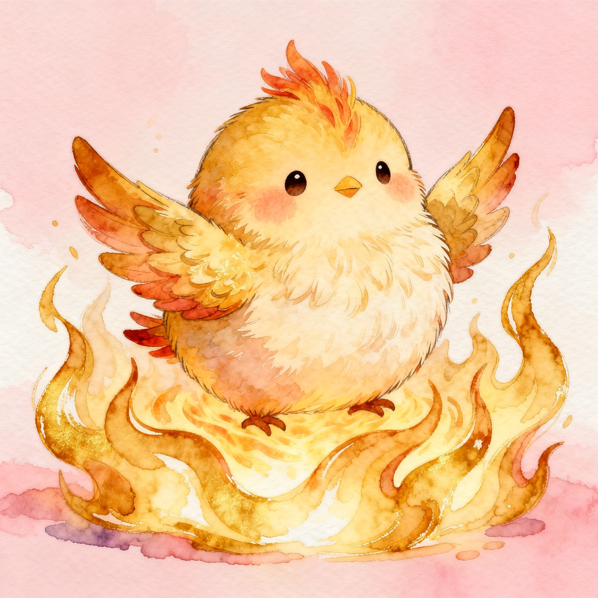 Cute Baby Phoenix Rising From Soft Golden Flames Clipart