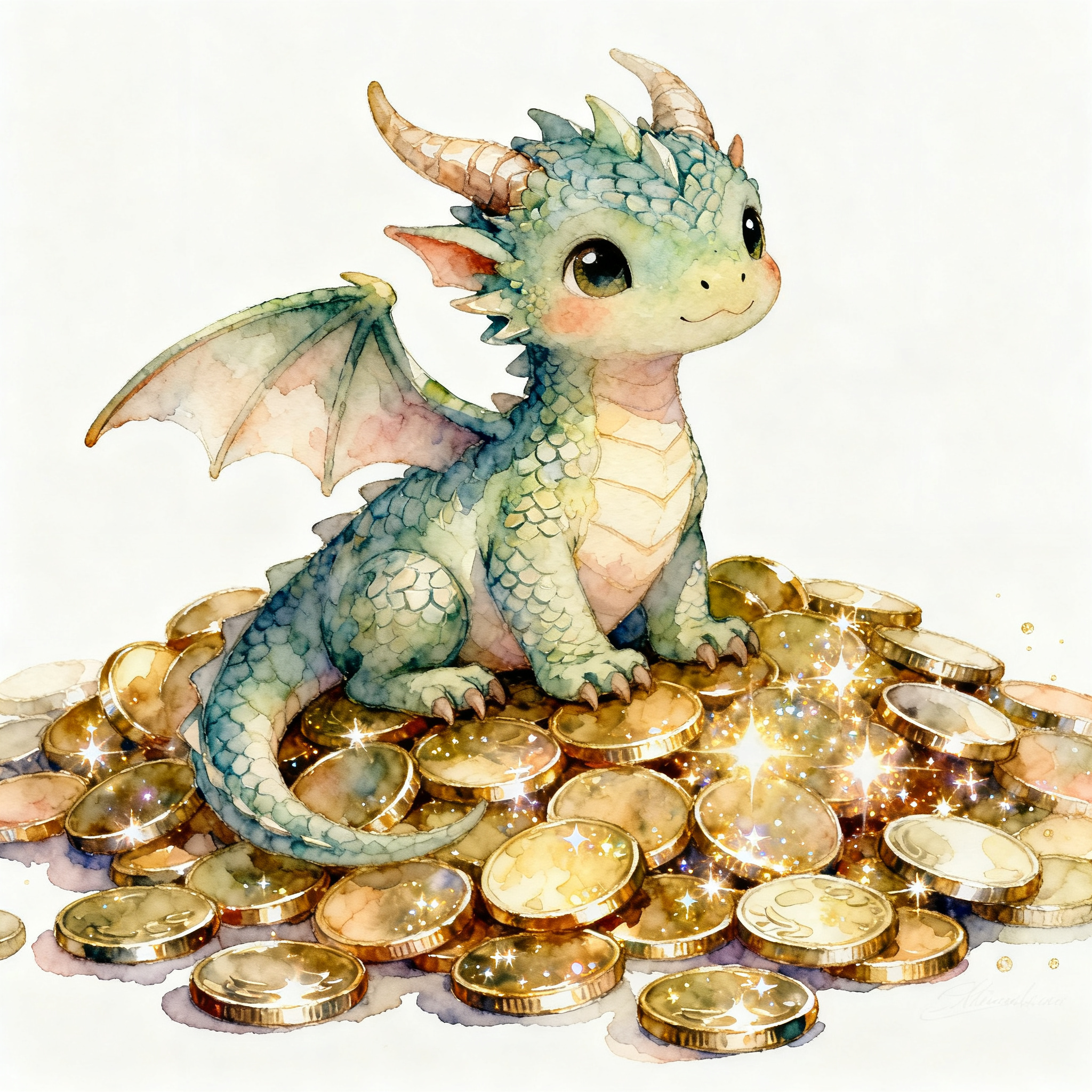 Baby Dragon Sitting On A Pile Of Shimmering Gold Coins Clipart