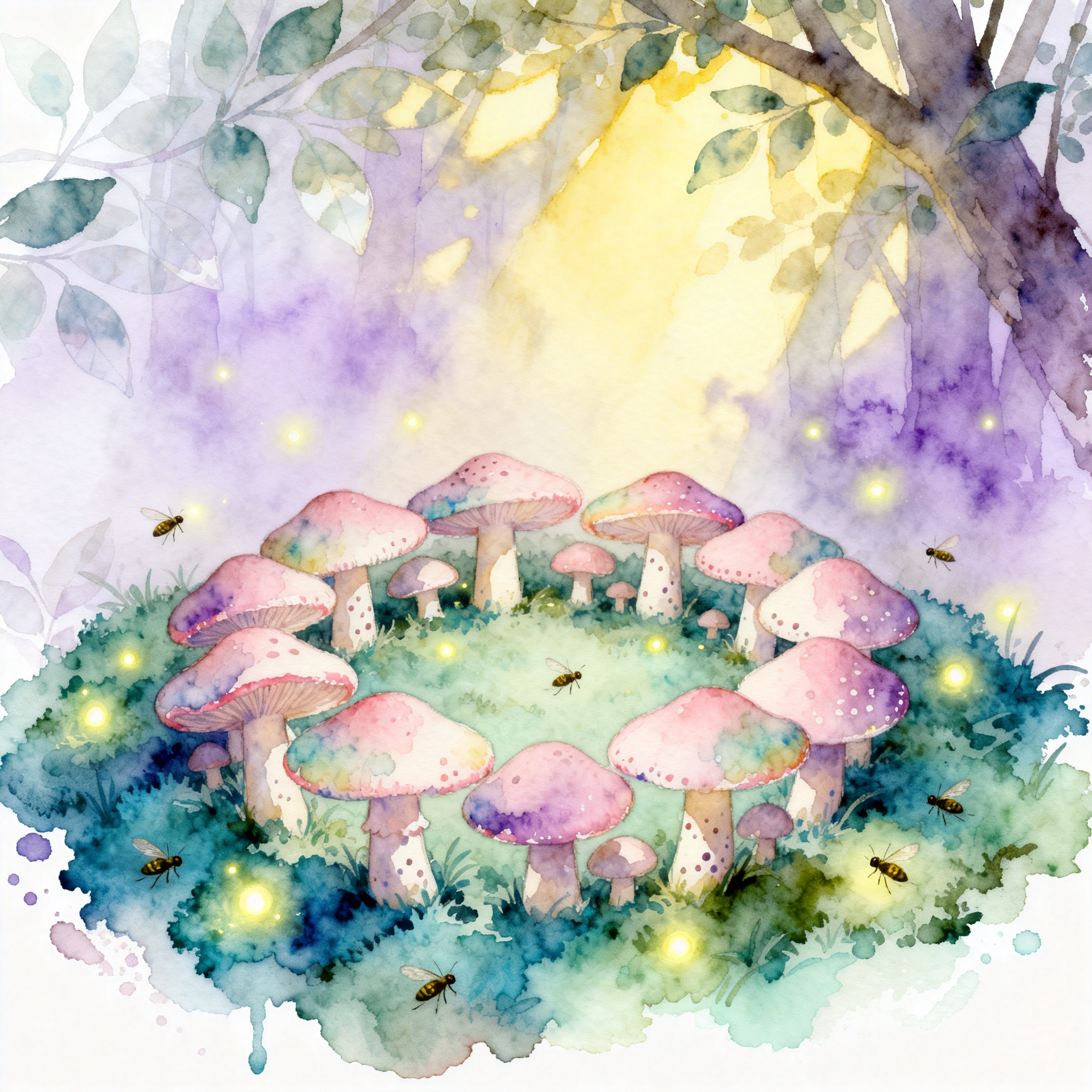 Fairy Ring Mushrooms In A Glowing Magical Forest Scene Clipart