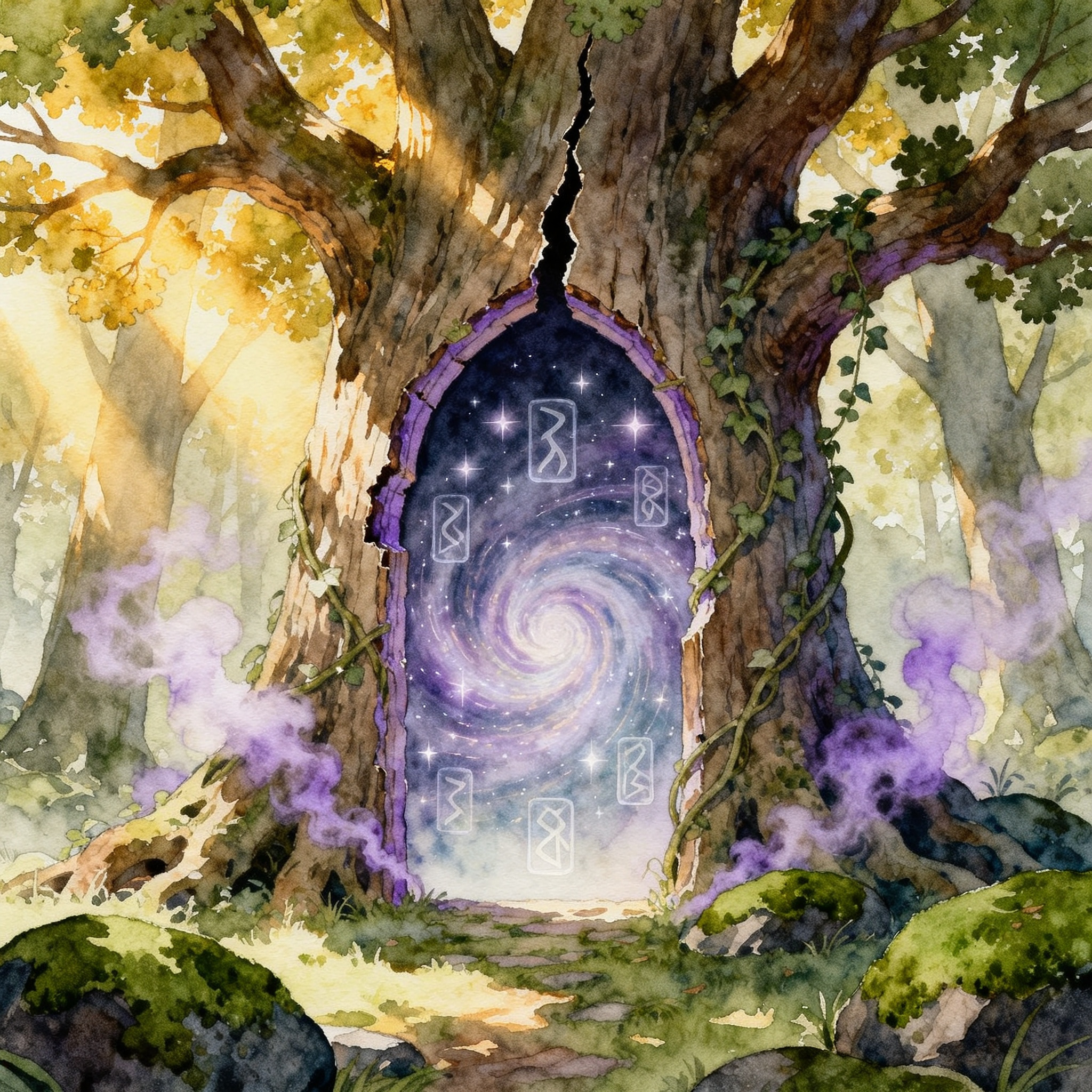 Mystical Portal Opening In The Middle Of Ancient Forest Clipart