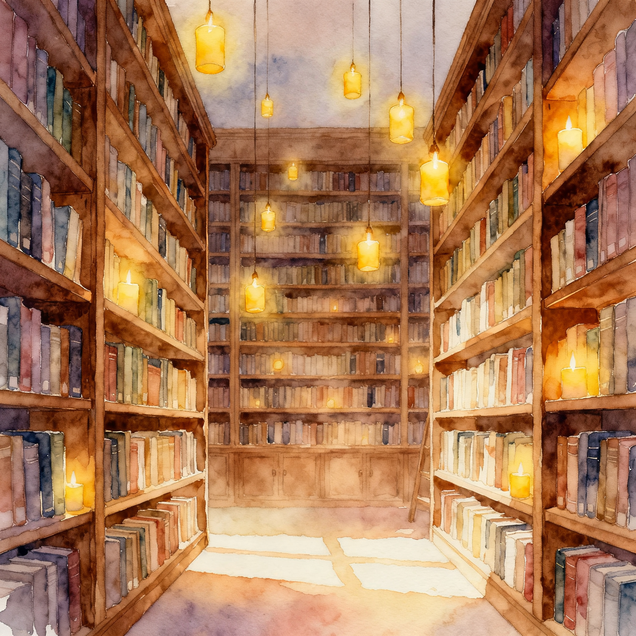 Enchanted Library With Floating Books And Glowing Candles Clipart