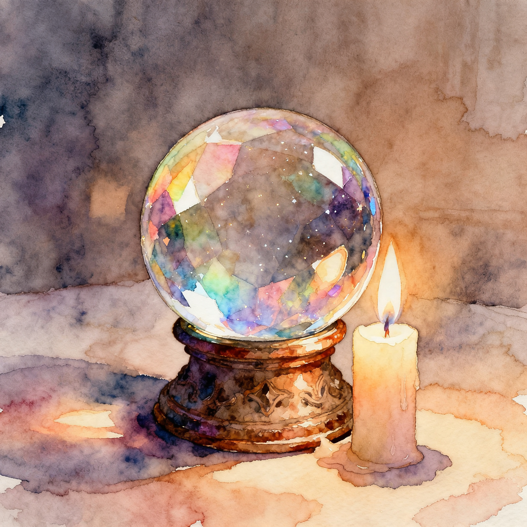 Mystical Crystal Ball Surrounded By Ancient Candle Light Clipart