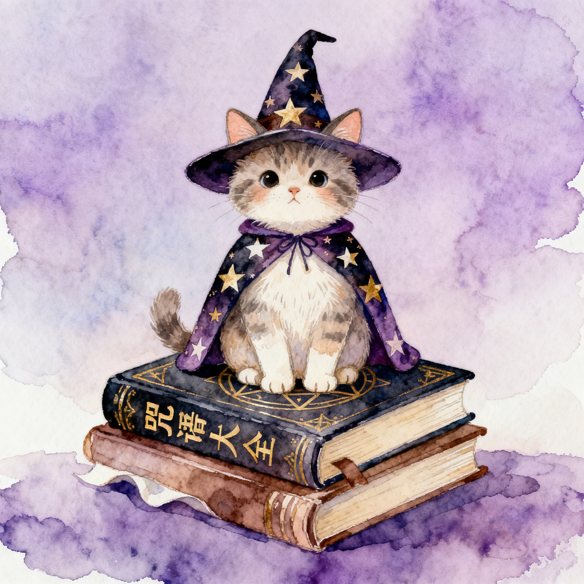 Cute Witch Cat Sitting On A Stack Of Spell Books Clipart