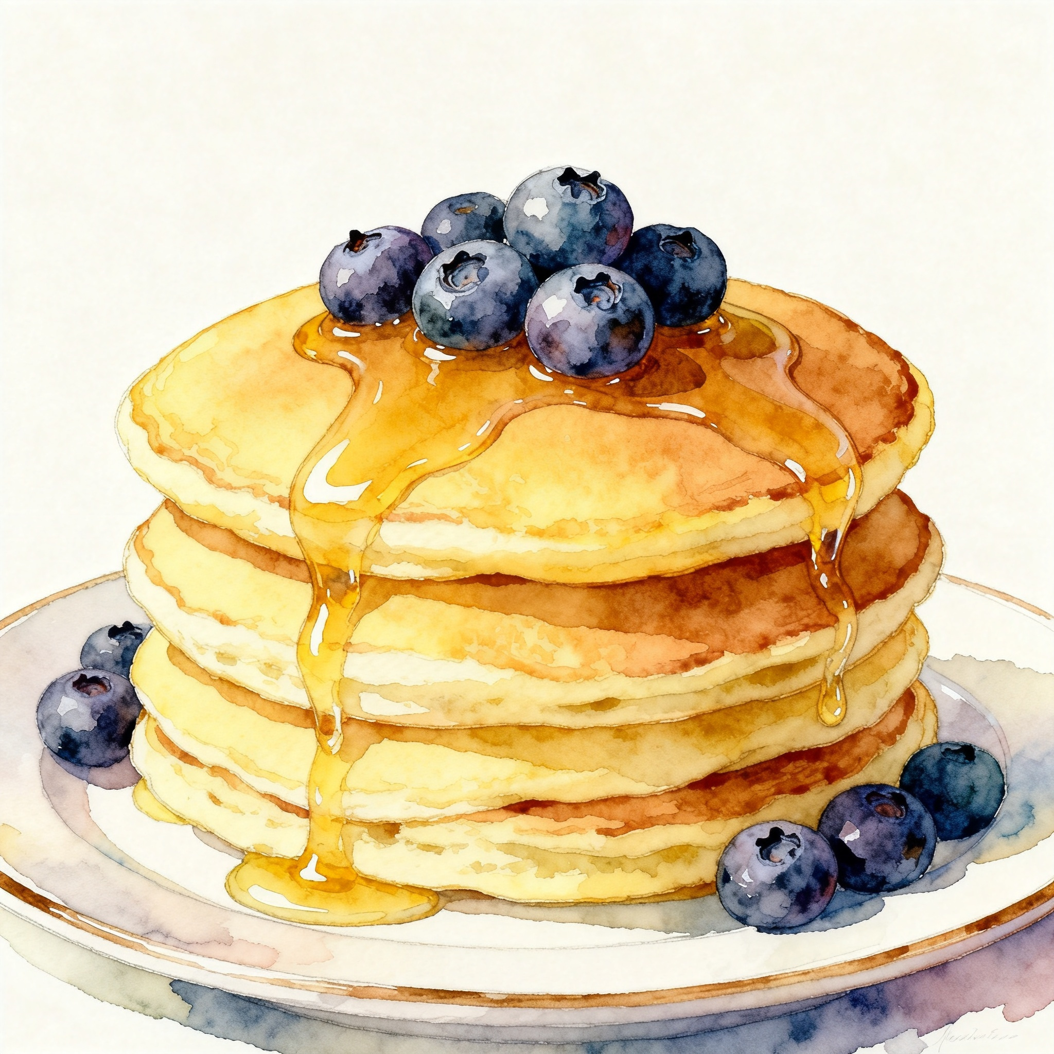 Pancakes Stack With Syrup And Fresh Blueberries On Breakfast Plate Clipart