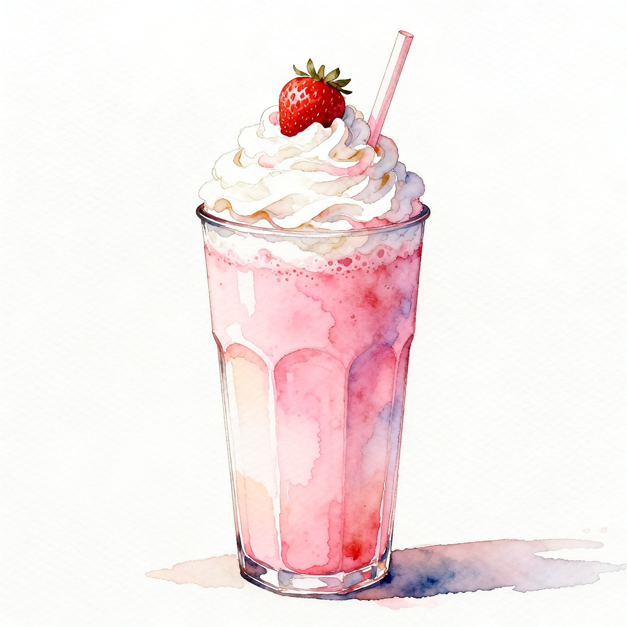 Strawberry Milkshake In Tall Glass With Whipped Cream And Straw Clipart