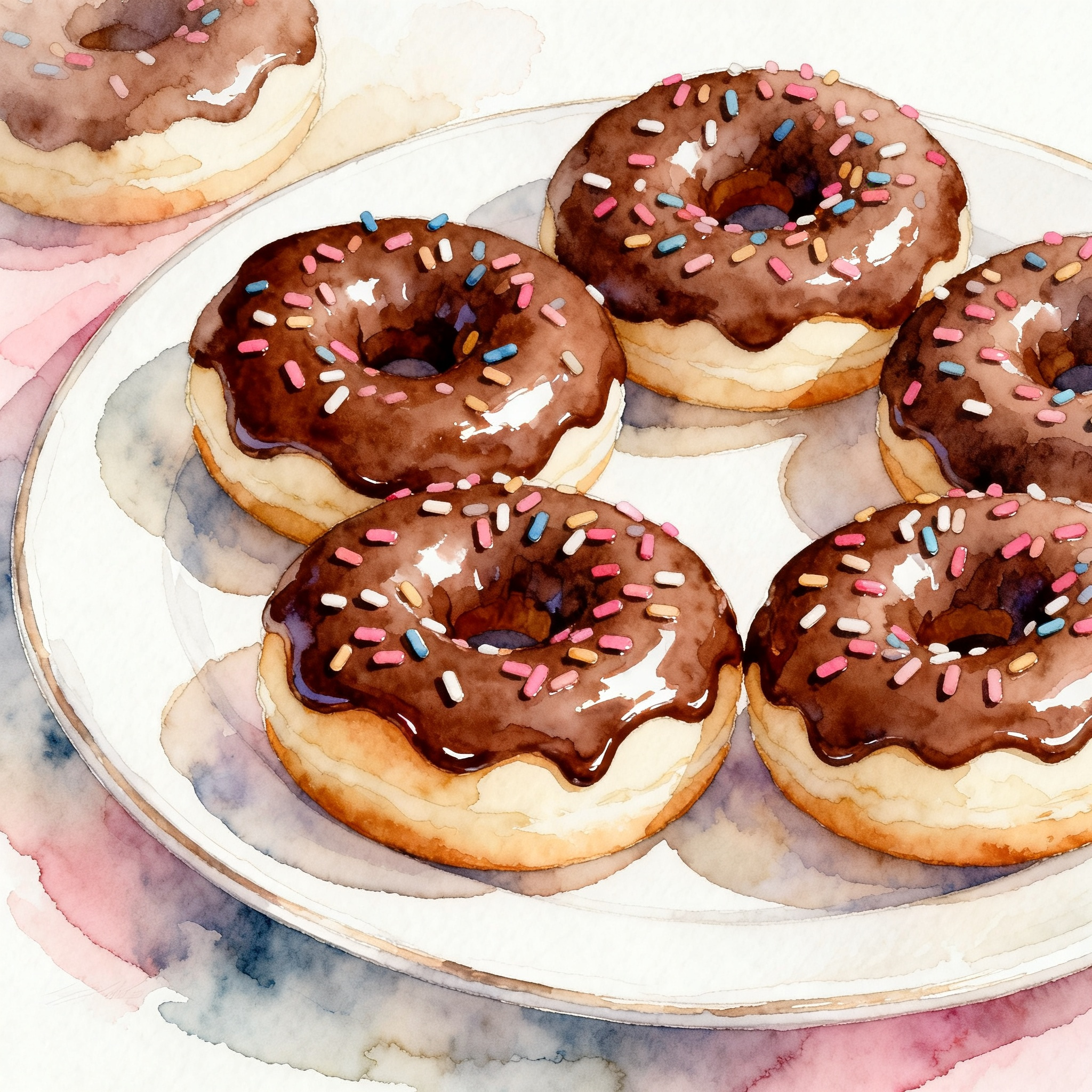 Chocolate Donuts With Sprinkles On White Ceramic Plate Clipart