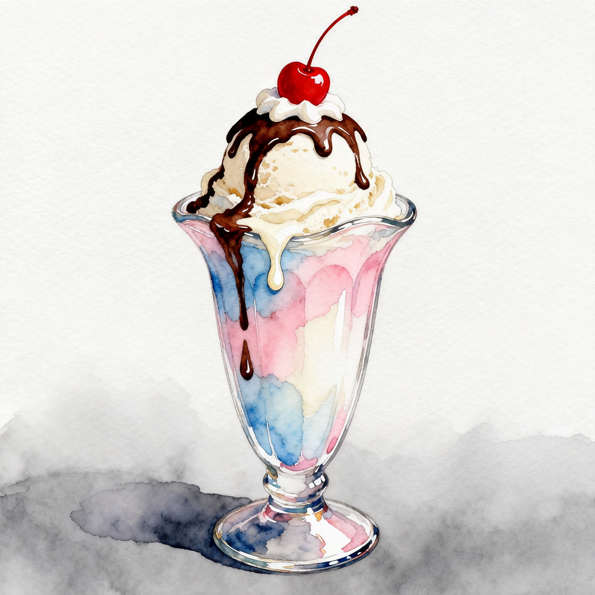 Ice Cream Sundae With Chocolate Sauce And Cherry On Top Glass Cup Clipart