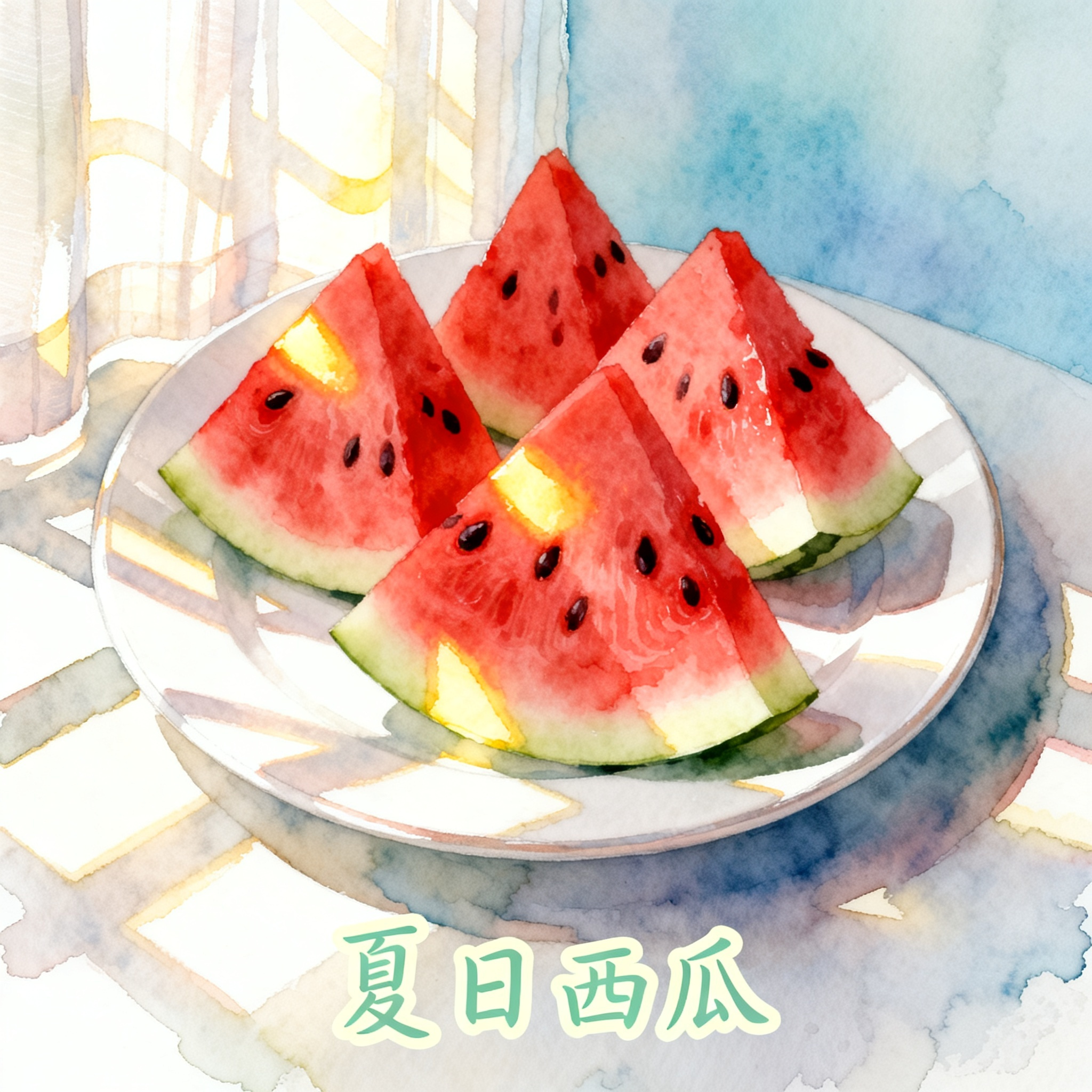 Fresh Watermelon Slices On Plate With Summer Vibe Lighting Clipart