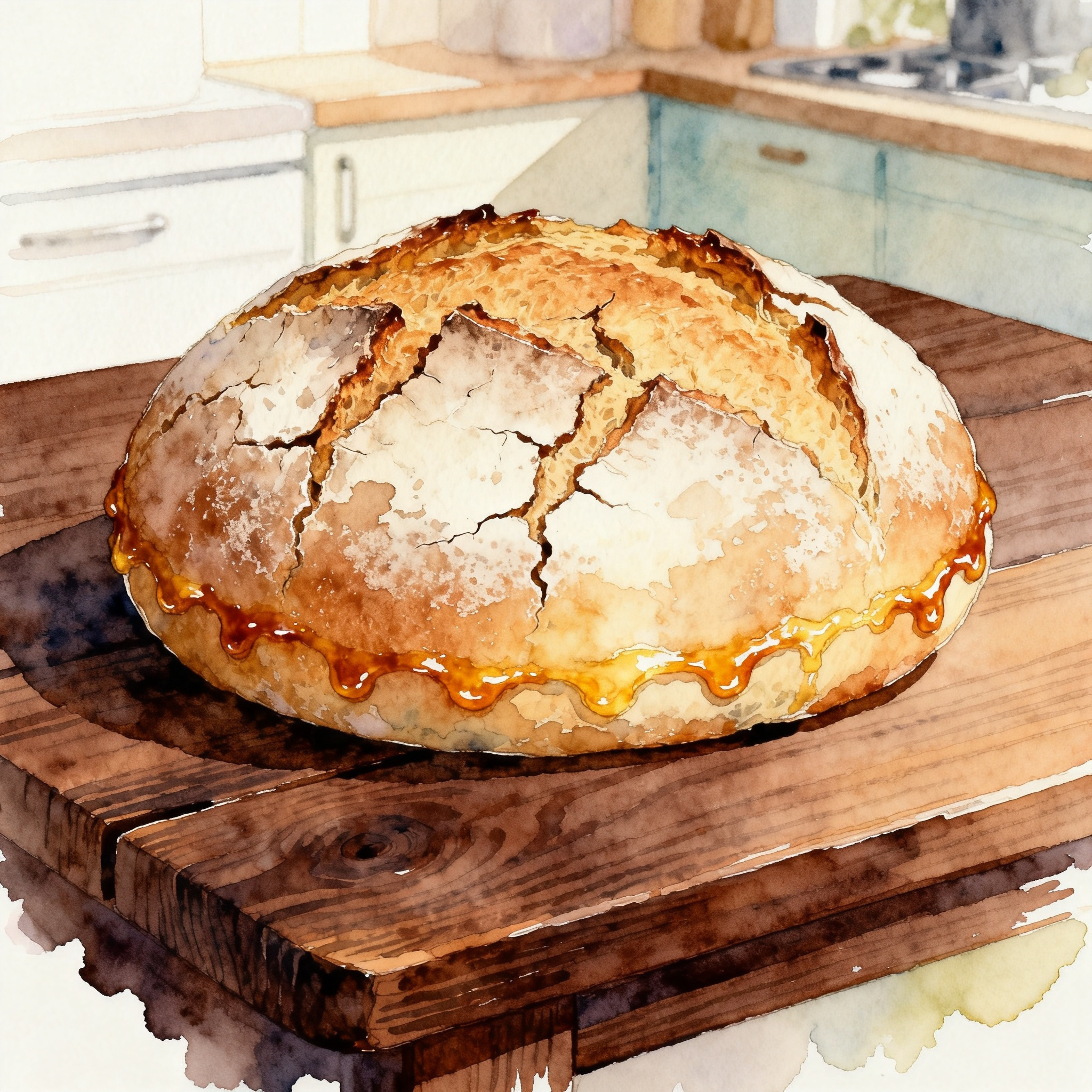 Bakery Bread Loaf With Rustic Crust On Wooden Kitchen Table Clipart