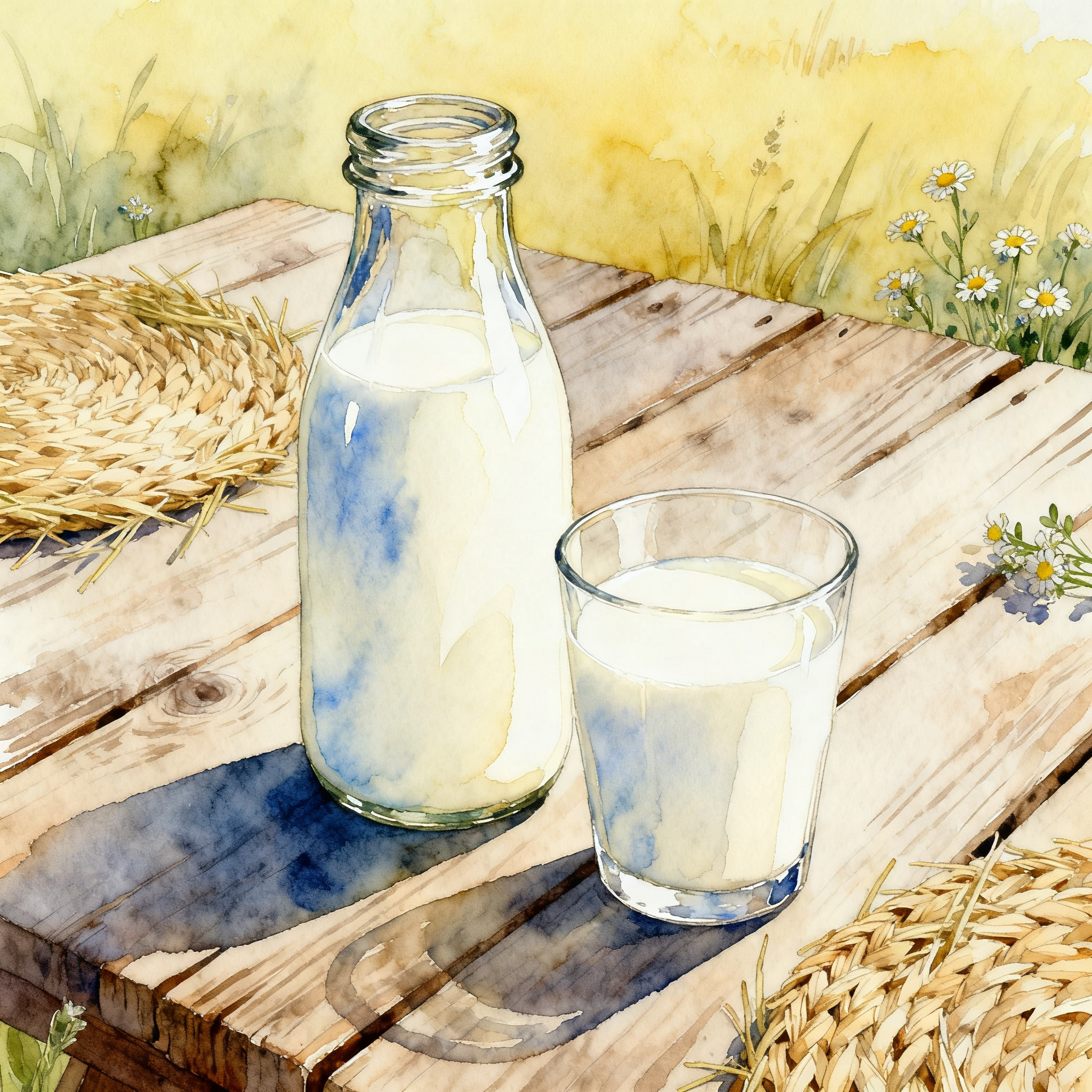 Milk Bottle With Glass Of Fresh Milk On Farm Style Table Clipart