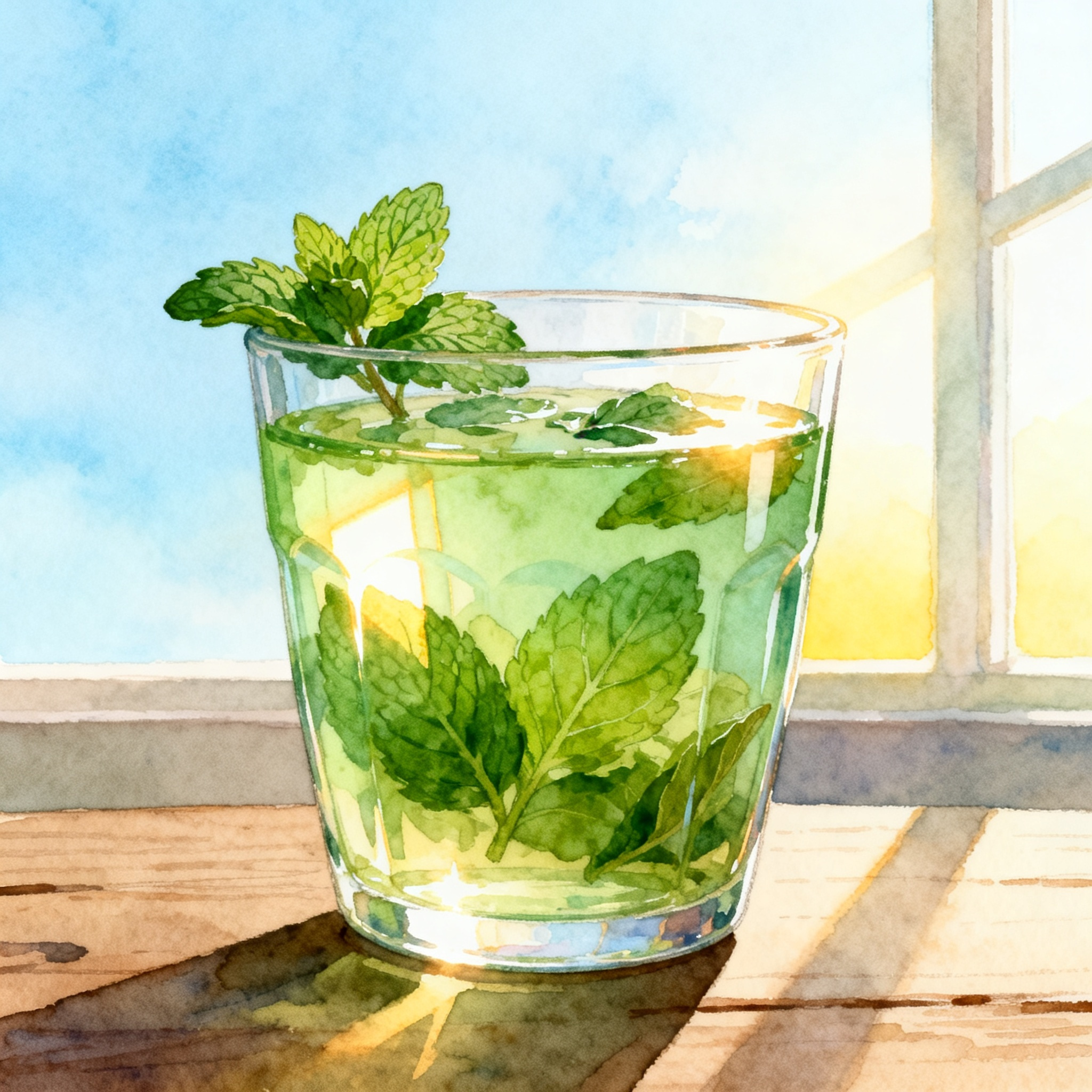 Cup Of Green Tea With Natural Leaves And Soft Morning Light Clipart