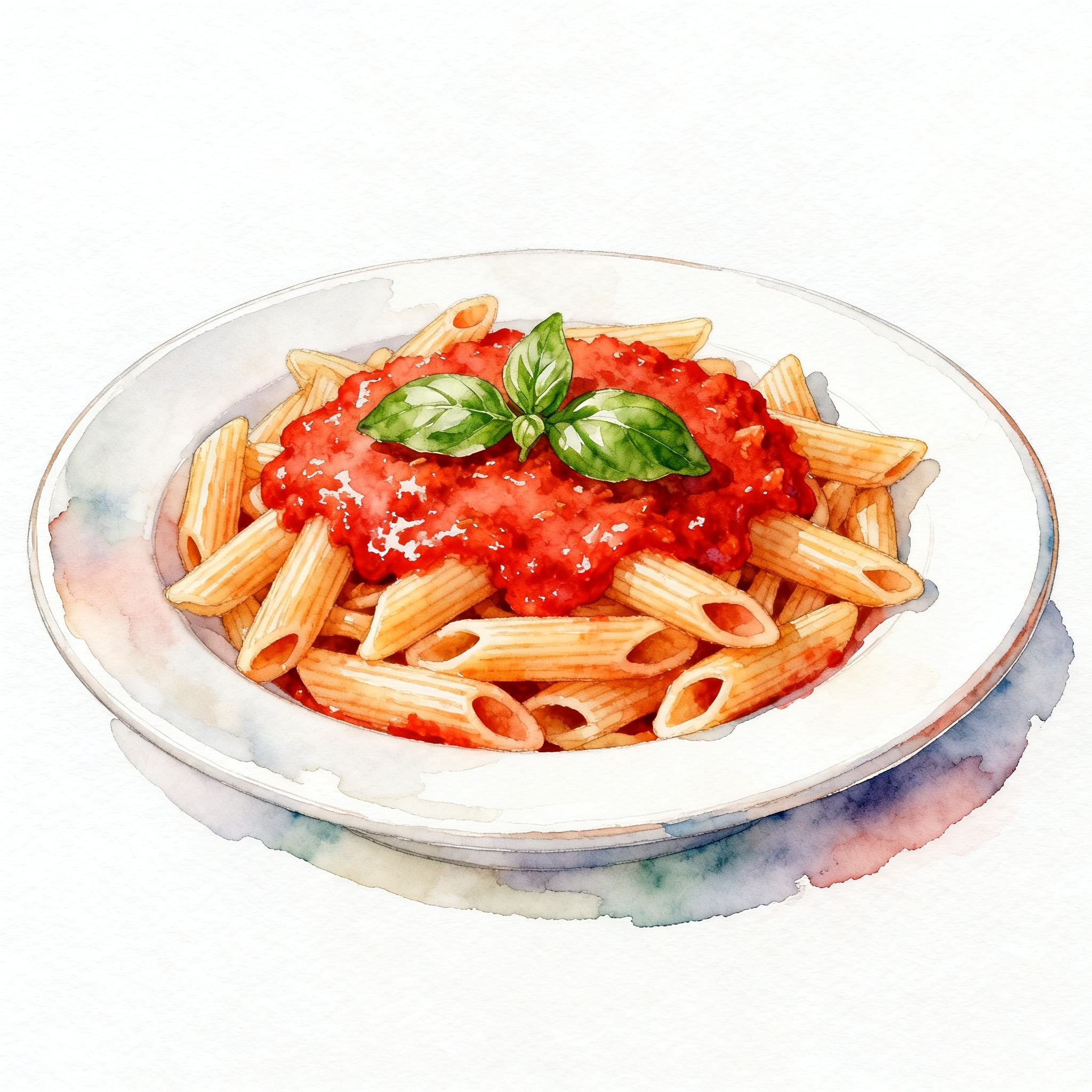 Pasta Plate With Tomato Sauce And Basil On White Ceramic Dish Clipart