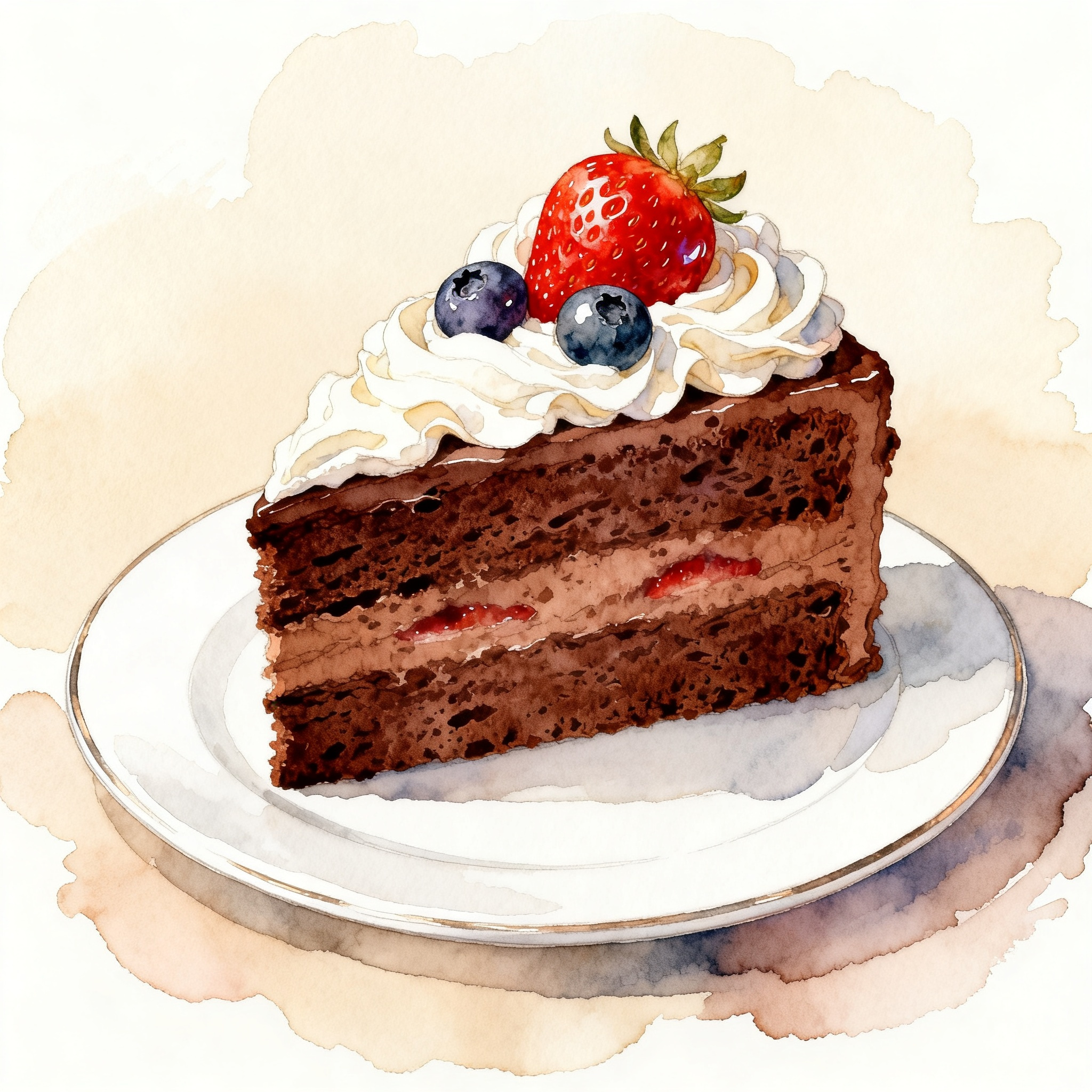 Slice Of Chocolate Cake With Cream And Berry Decoration On Plate Clipart