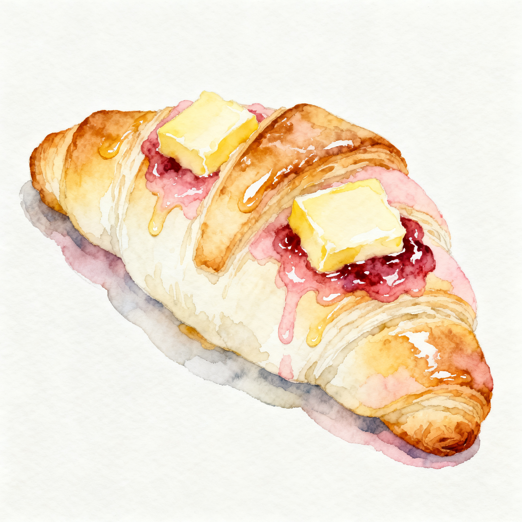 Fresh Croissant Pastry With Butter And Jam On Breakfast Table Clipart