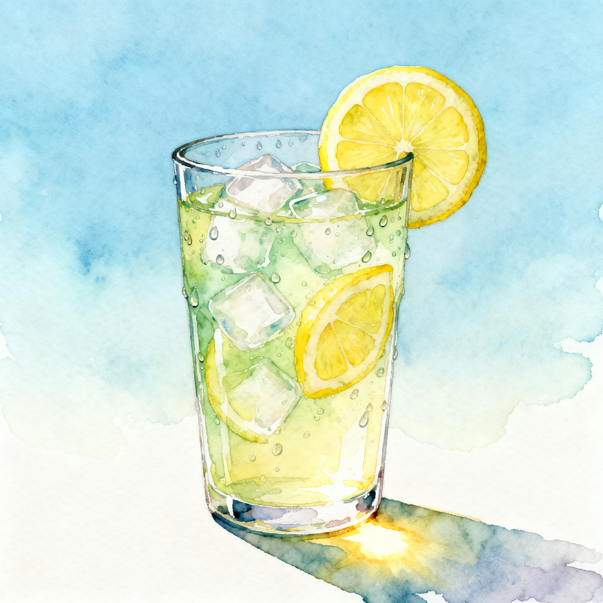 Lemonade Glass With Ice And Lemon Slices In Summer Sunshine Clipart