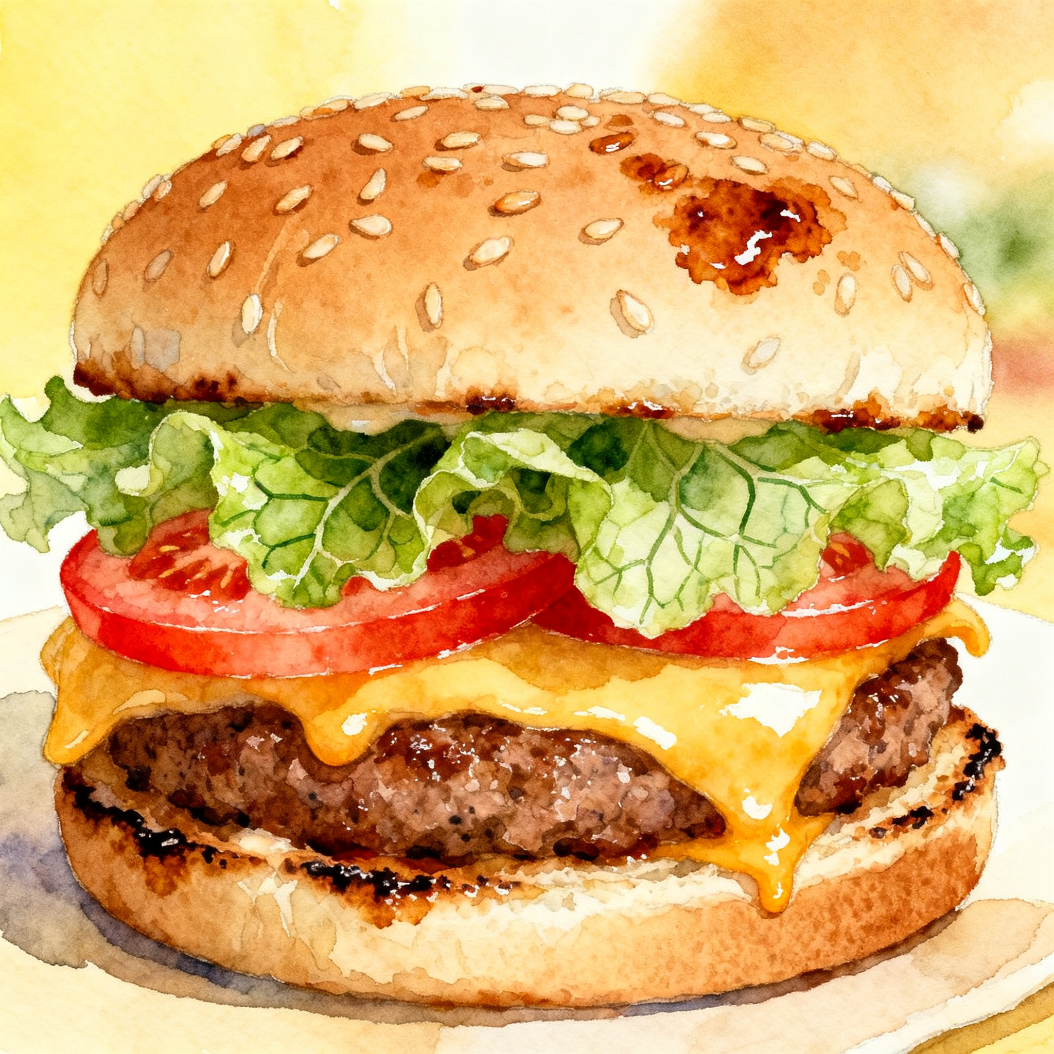 Burger With Lettuce Tomato Cheese And Sesame Bun Close Up View Clipart
