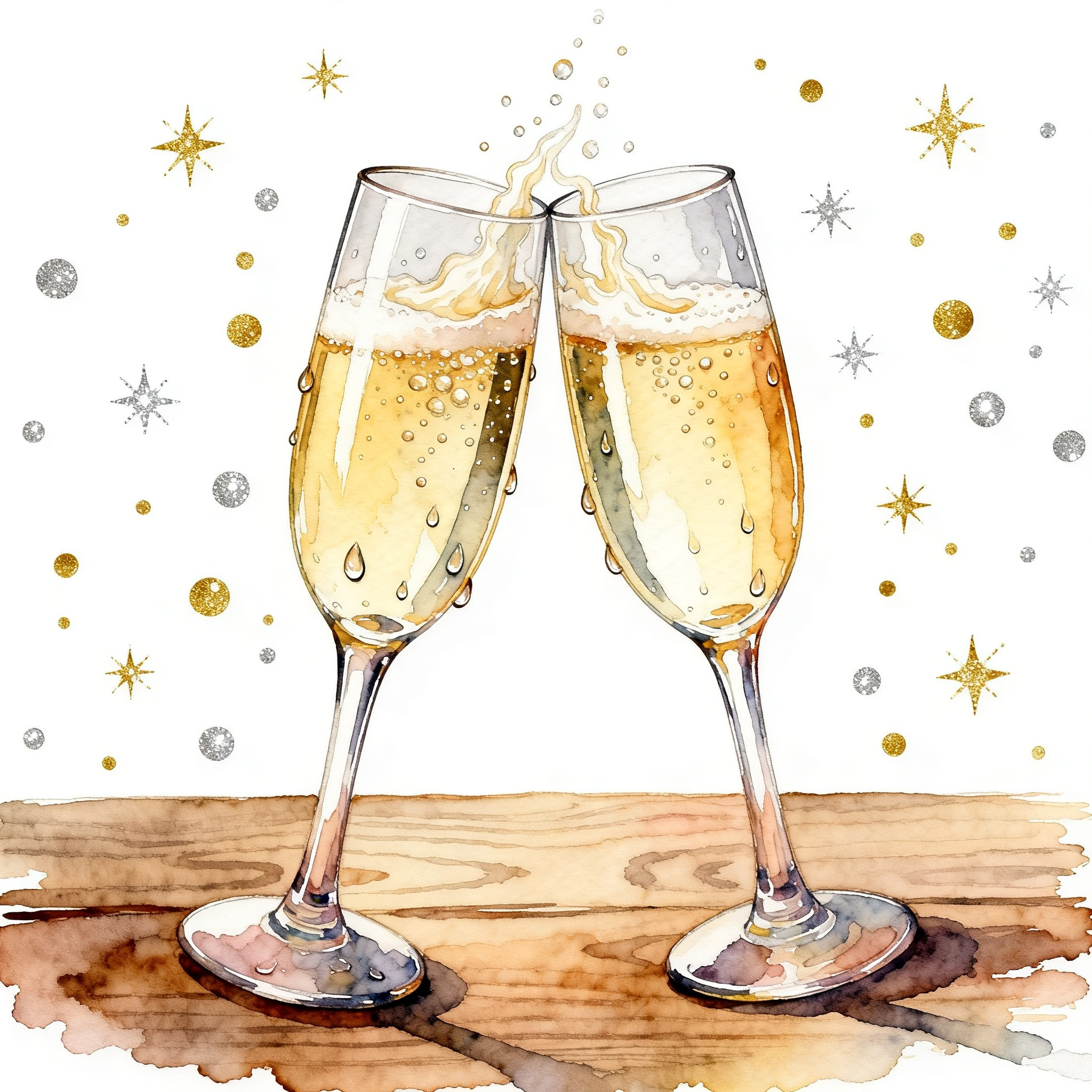 New Year Champagne Glass Toast With Sparkling Lights Celebration Mood Clipart