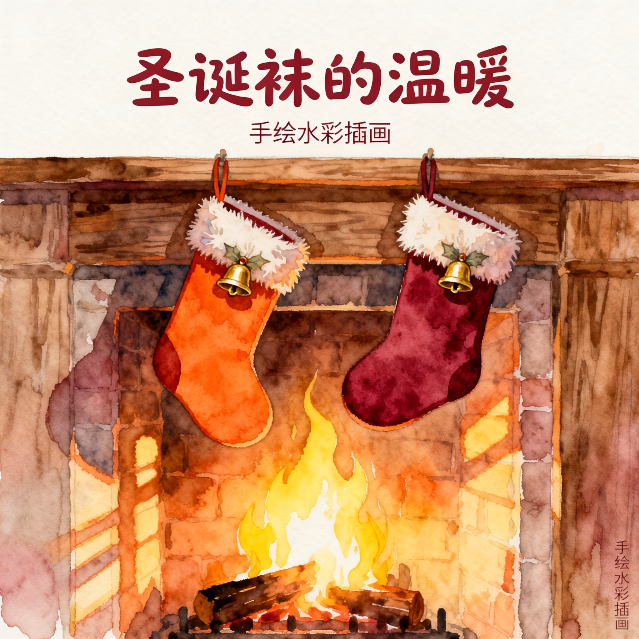 Christmas Stockings Hanging On Fireplace With Warm Cozy Light Clipart