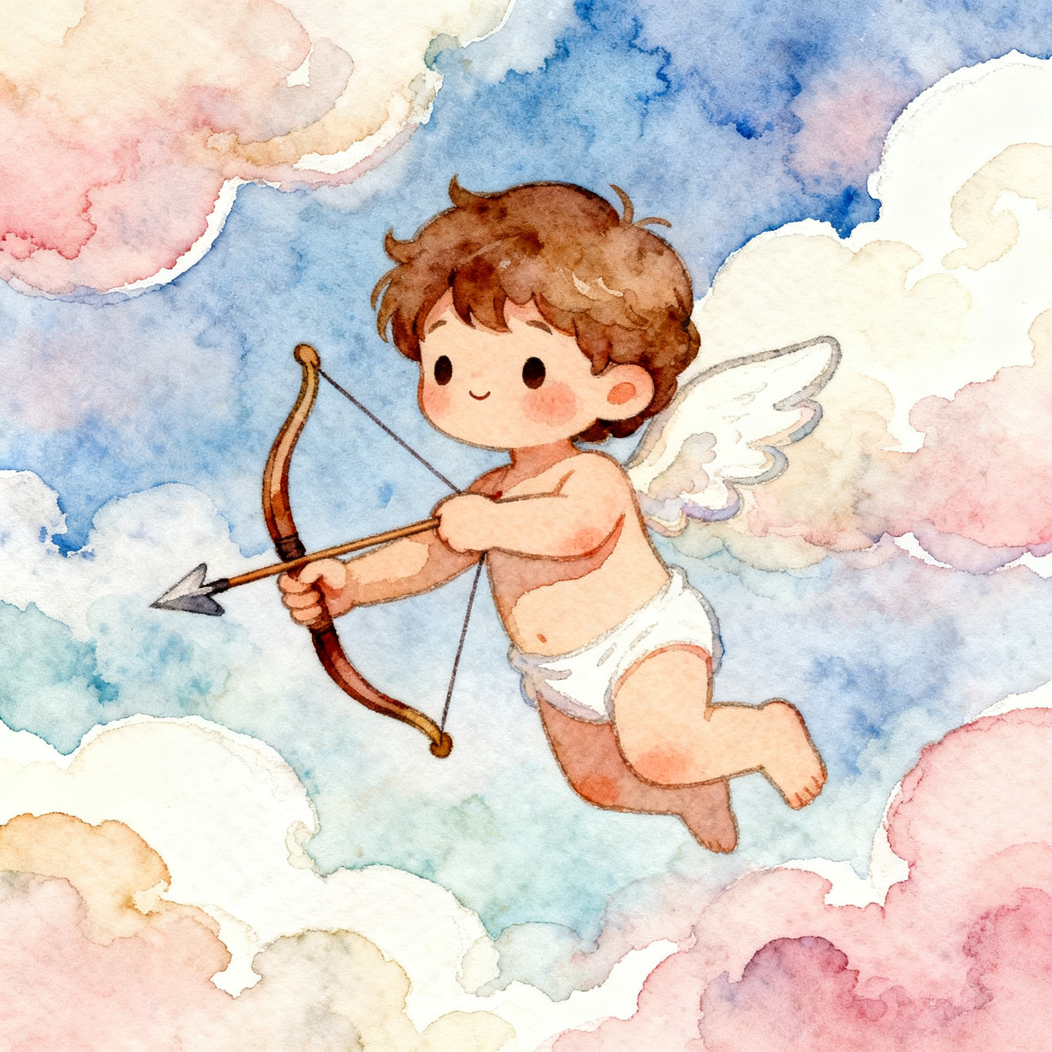 holiday-28-3.jpg Valentine Cupid Character Holding Bow And Arrow In Sky Scene Clipart