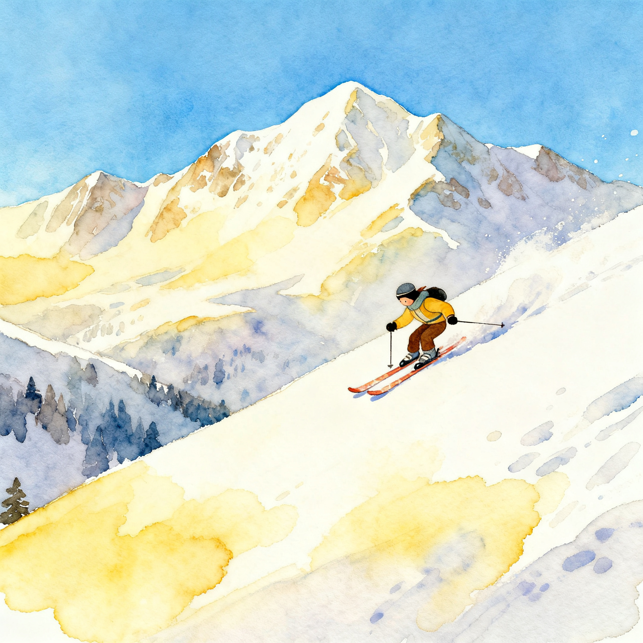 Winter Skiing Scene With Snow Mountains And Blue Sky Adventure Mood Clipart
