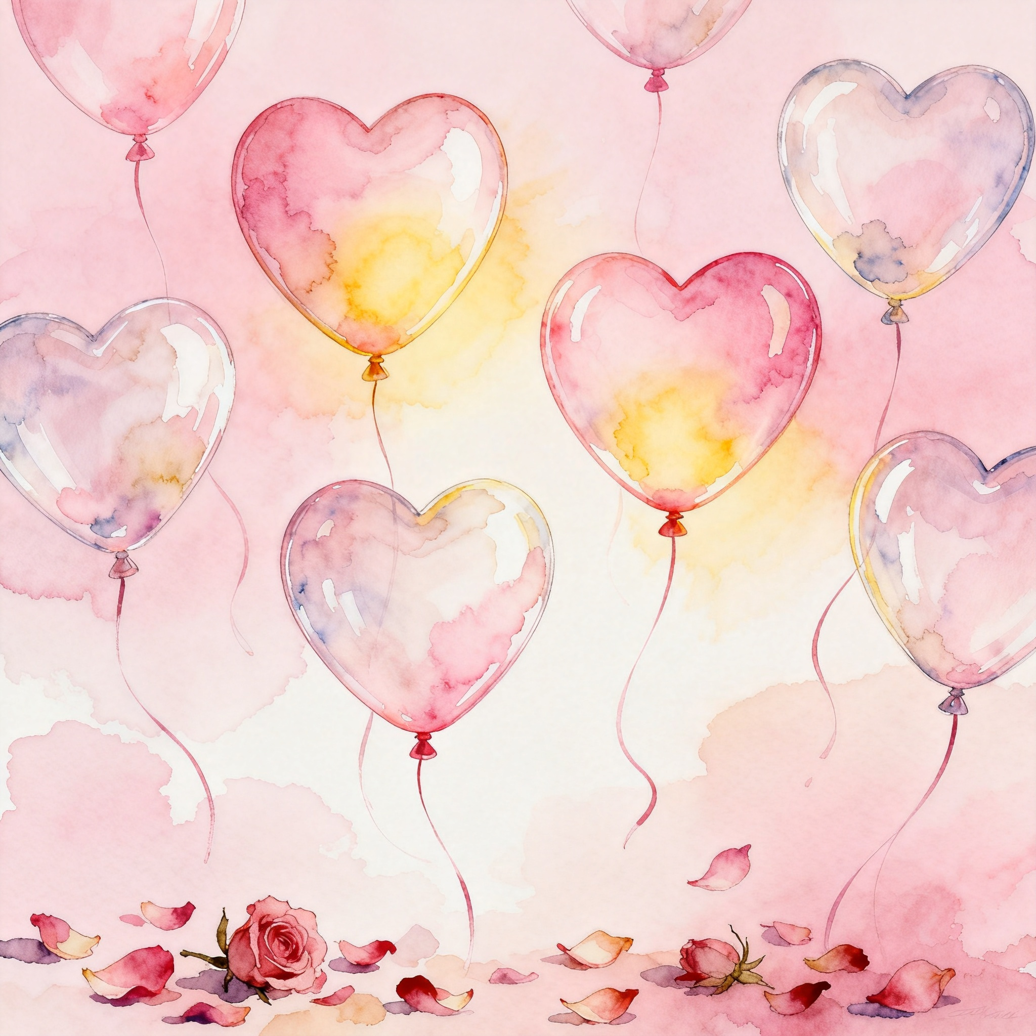 Valentine Heart Balloons Floating In Soft Pink Romantic Background Clipart