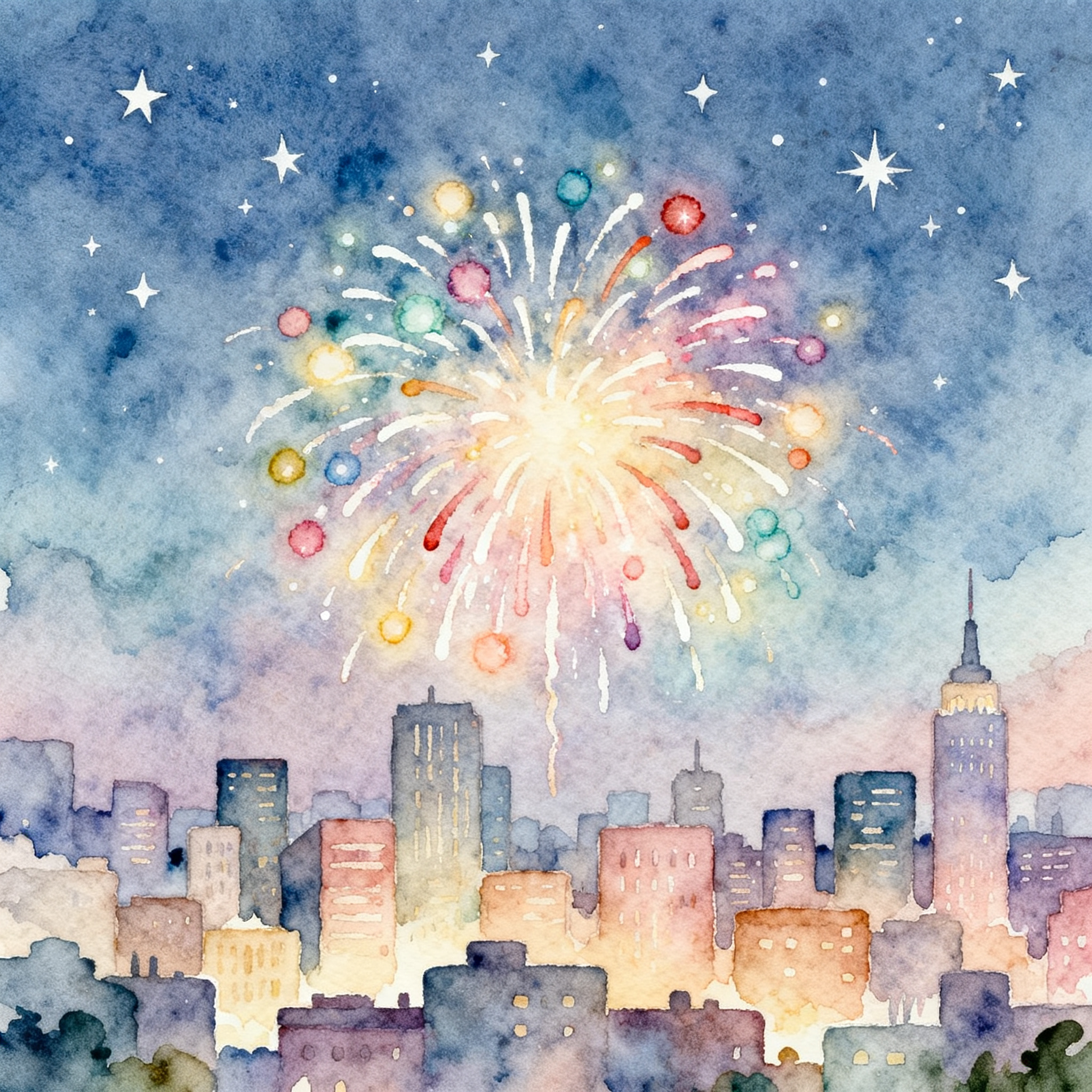 holiday-6-2.jpg New Year Fireworks Exploding Over City Skyline At Midnight Celebration Clipart