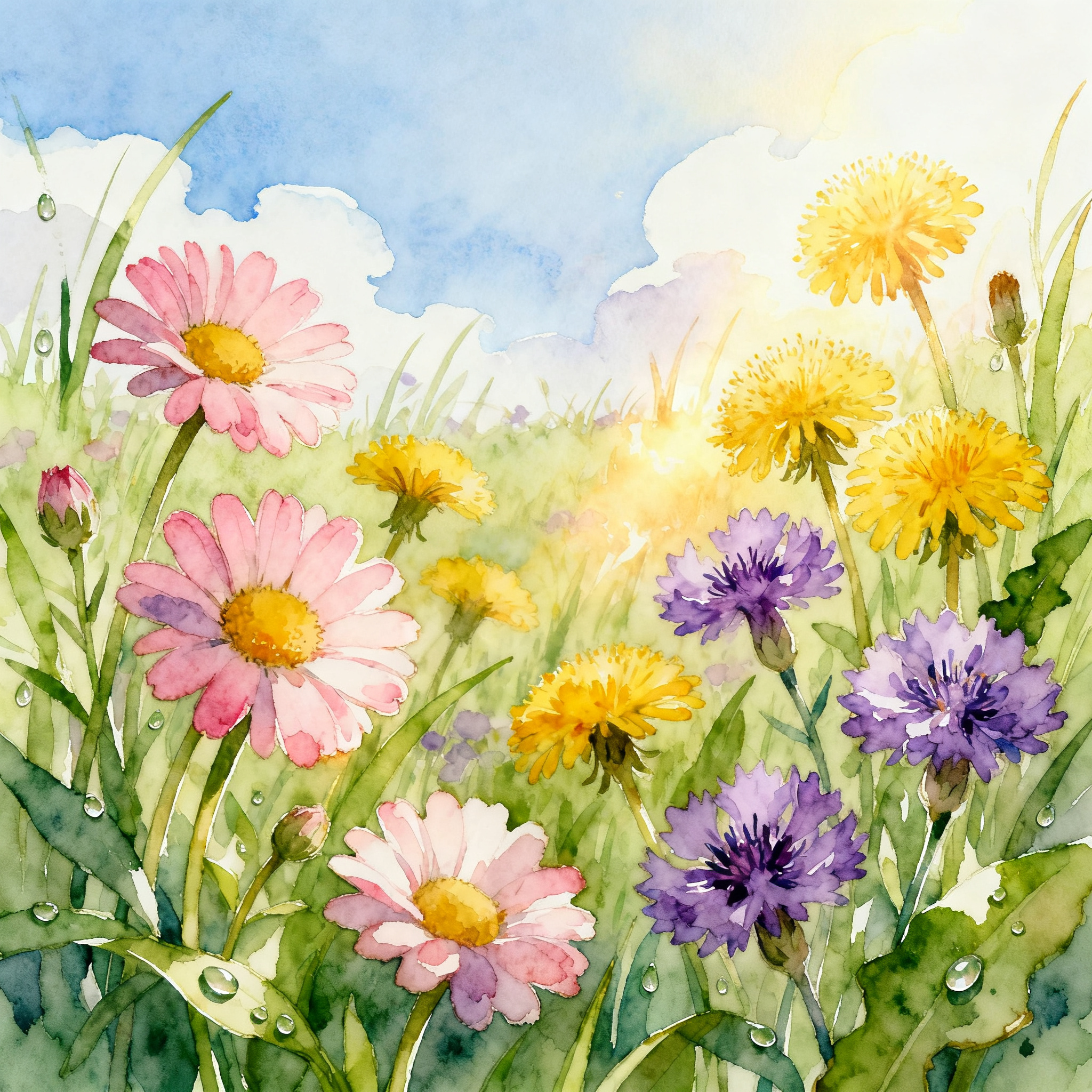 Cute Wildflowers Growing In A Sunny Spring Meadow Field Clipart