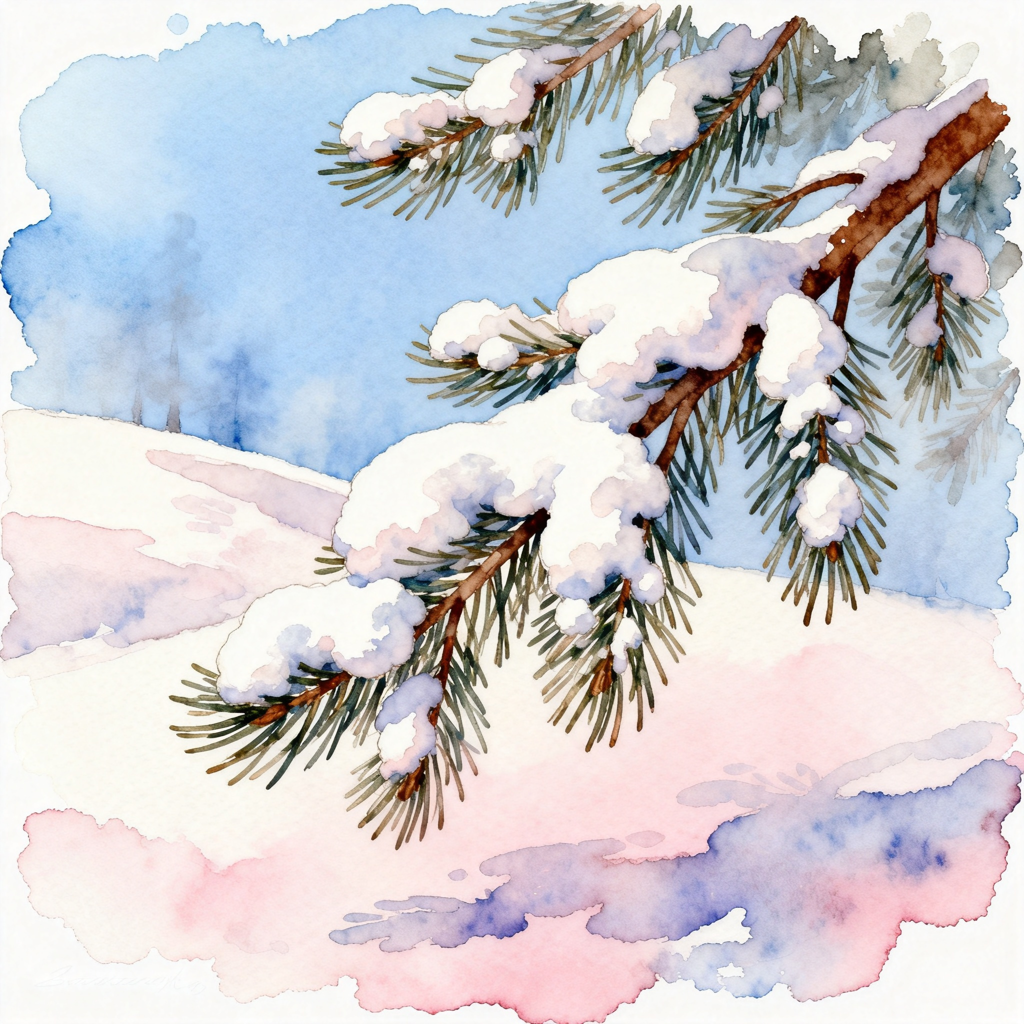 Snow Covered Pine Branches In A Calm Winter Forest Scene Clipart