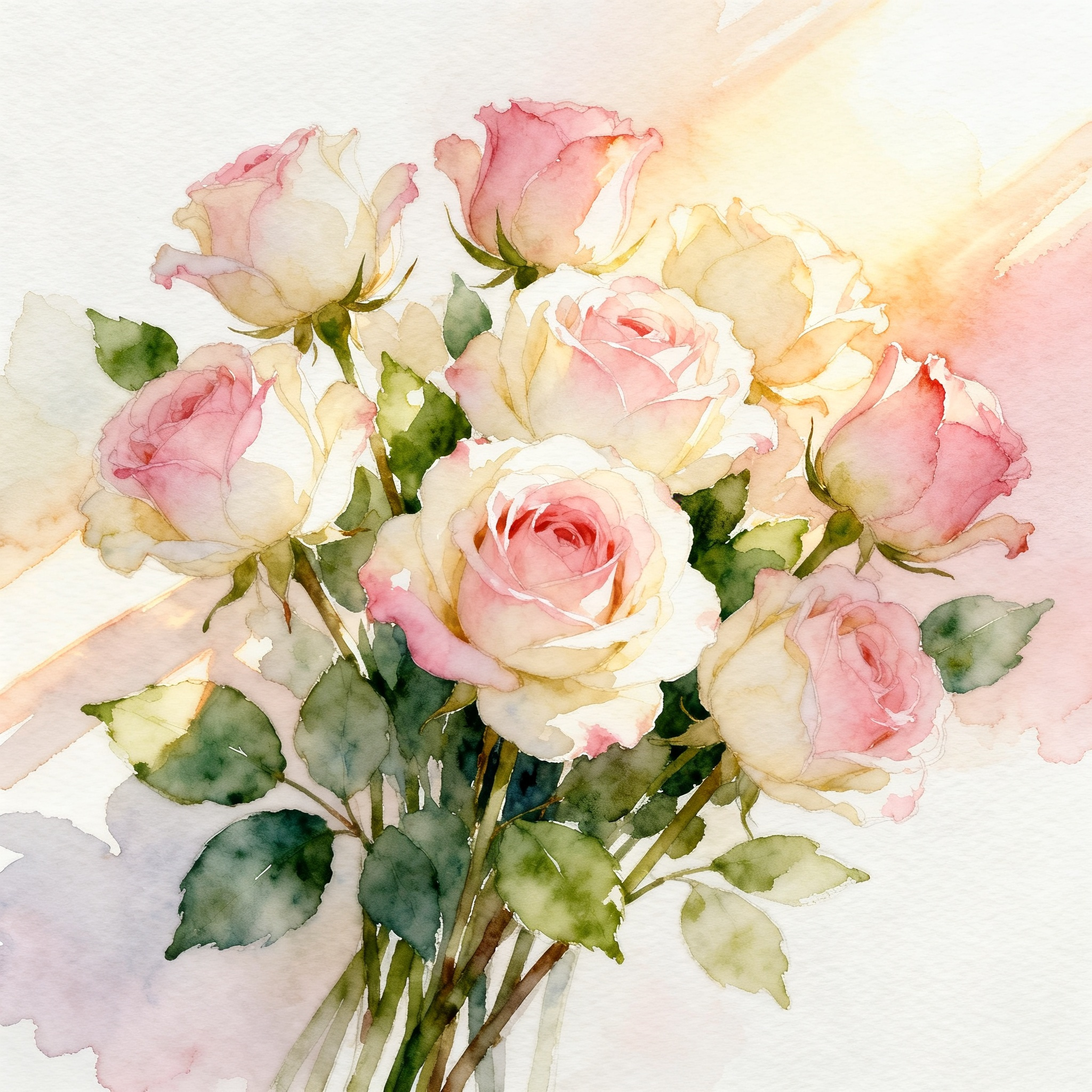 Elegant Rose Bouquet With Soft Morning Light And Green Leaves Clipart