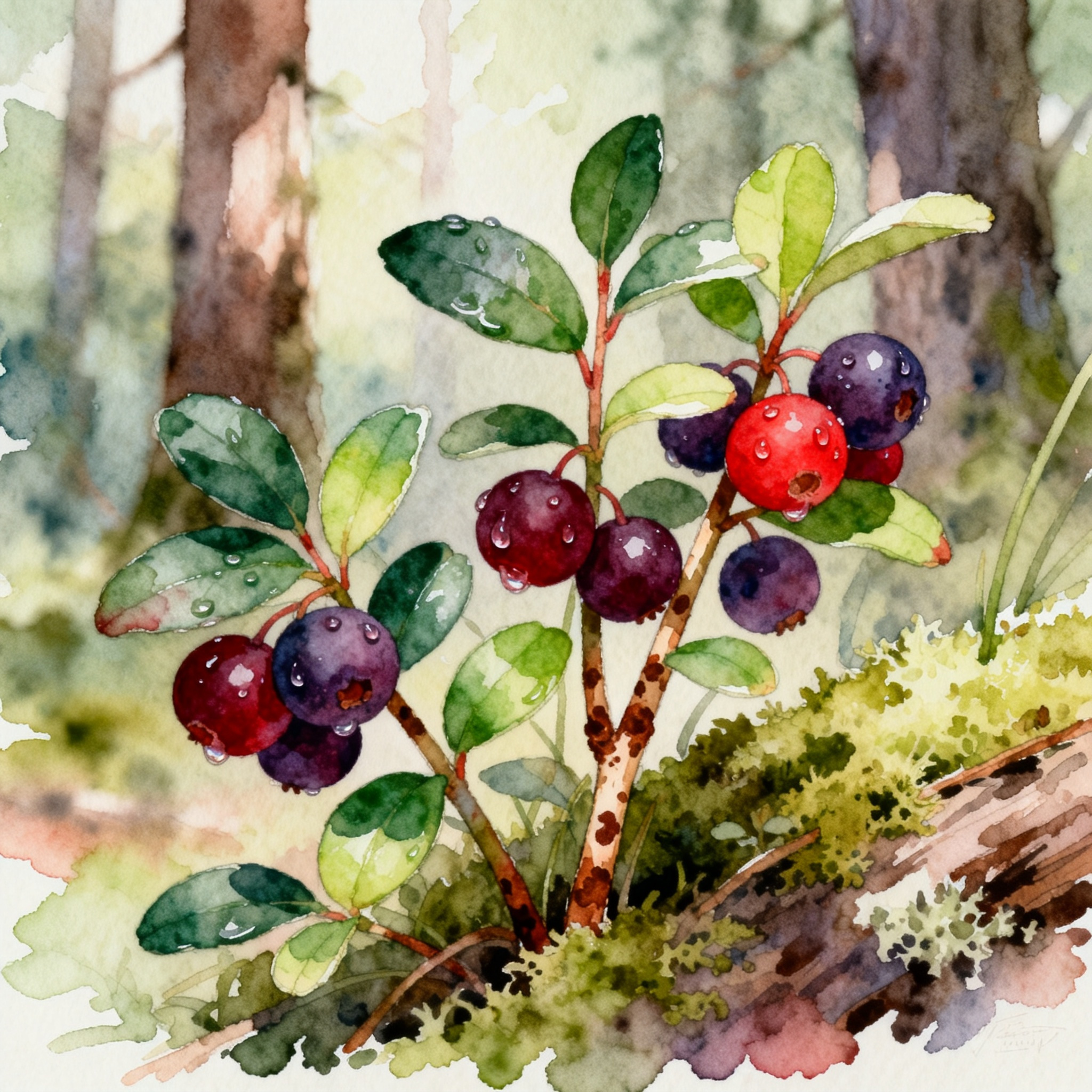 Wild Berry Plants Growing In Natural Forest Edge Area Clipart