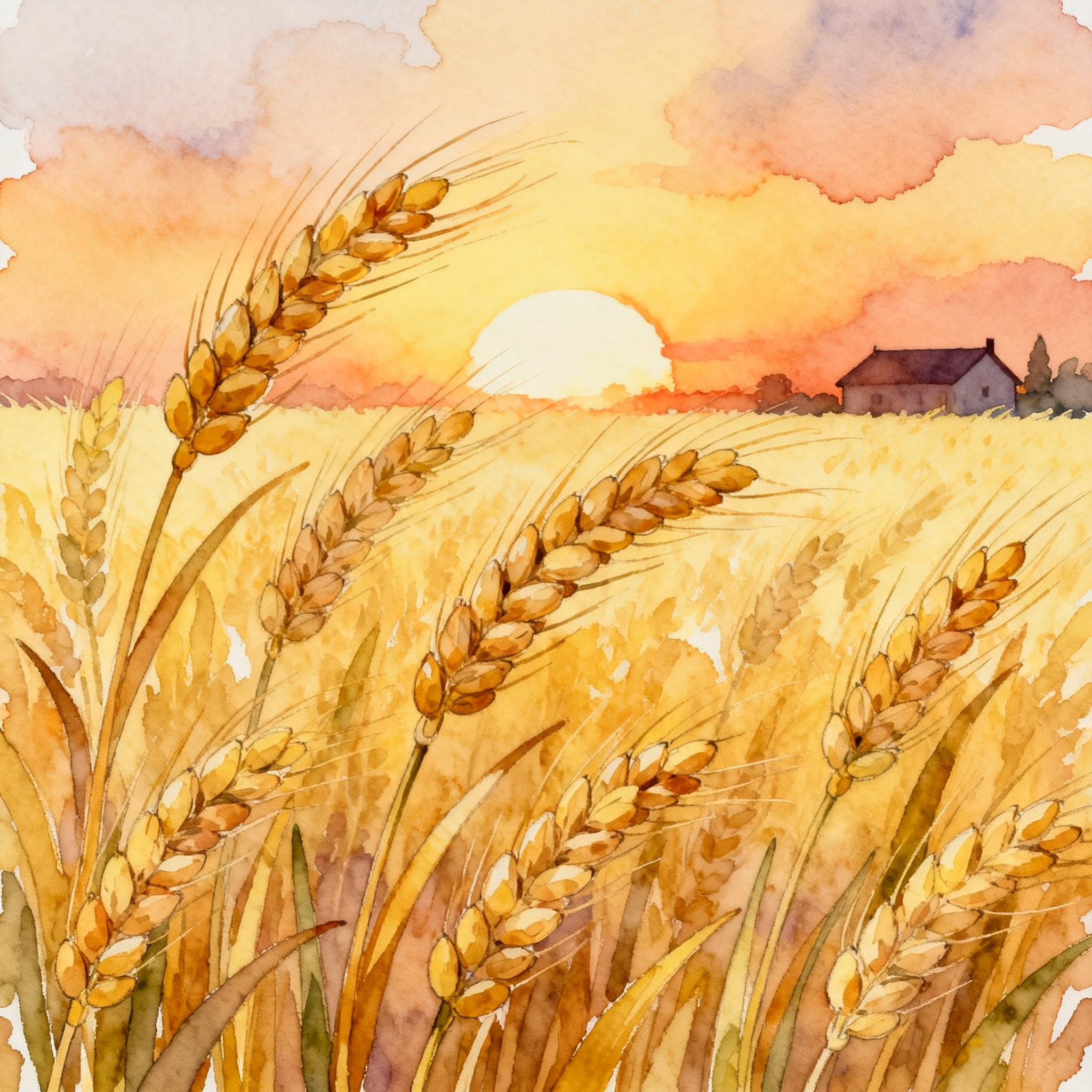 Natural Wheat Field Under Golden Sunset Agricultural Landscape Clipart
