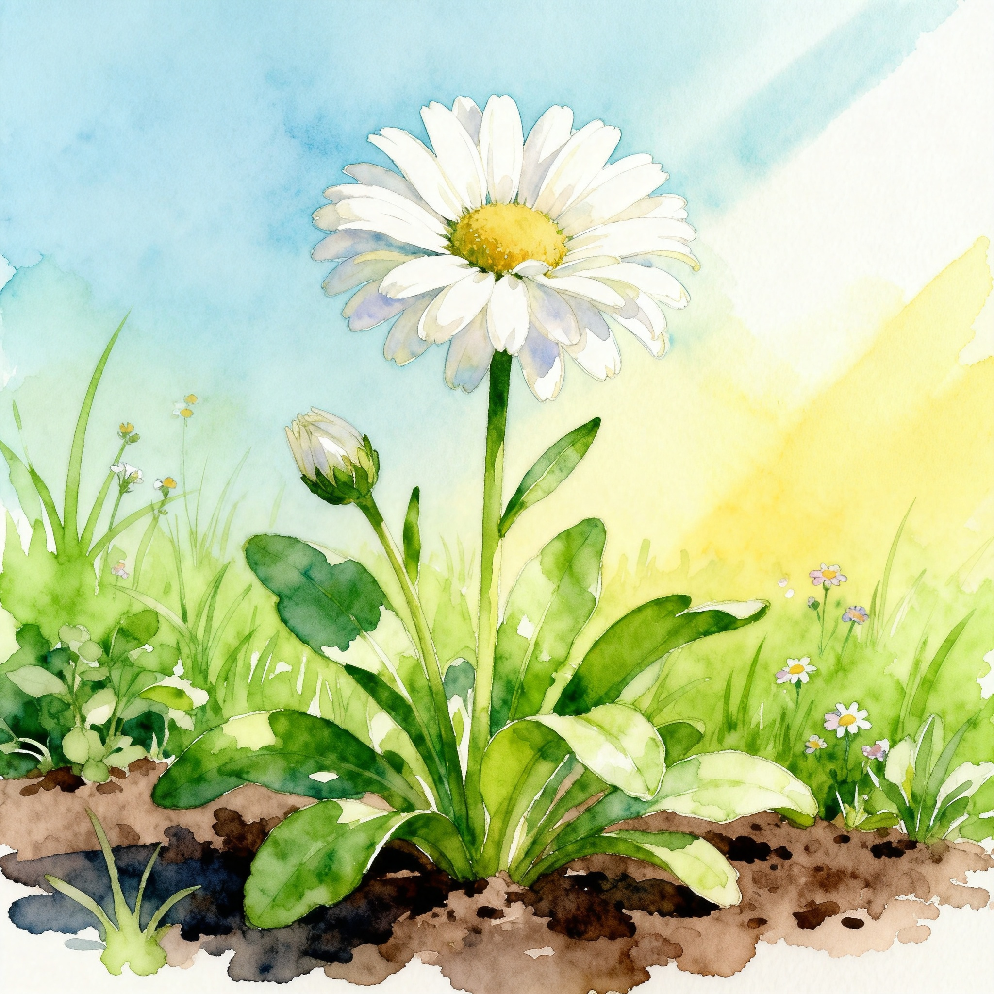 White Daisy Flowers Growing In A Fresh Green Garden Patch Clipart