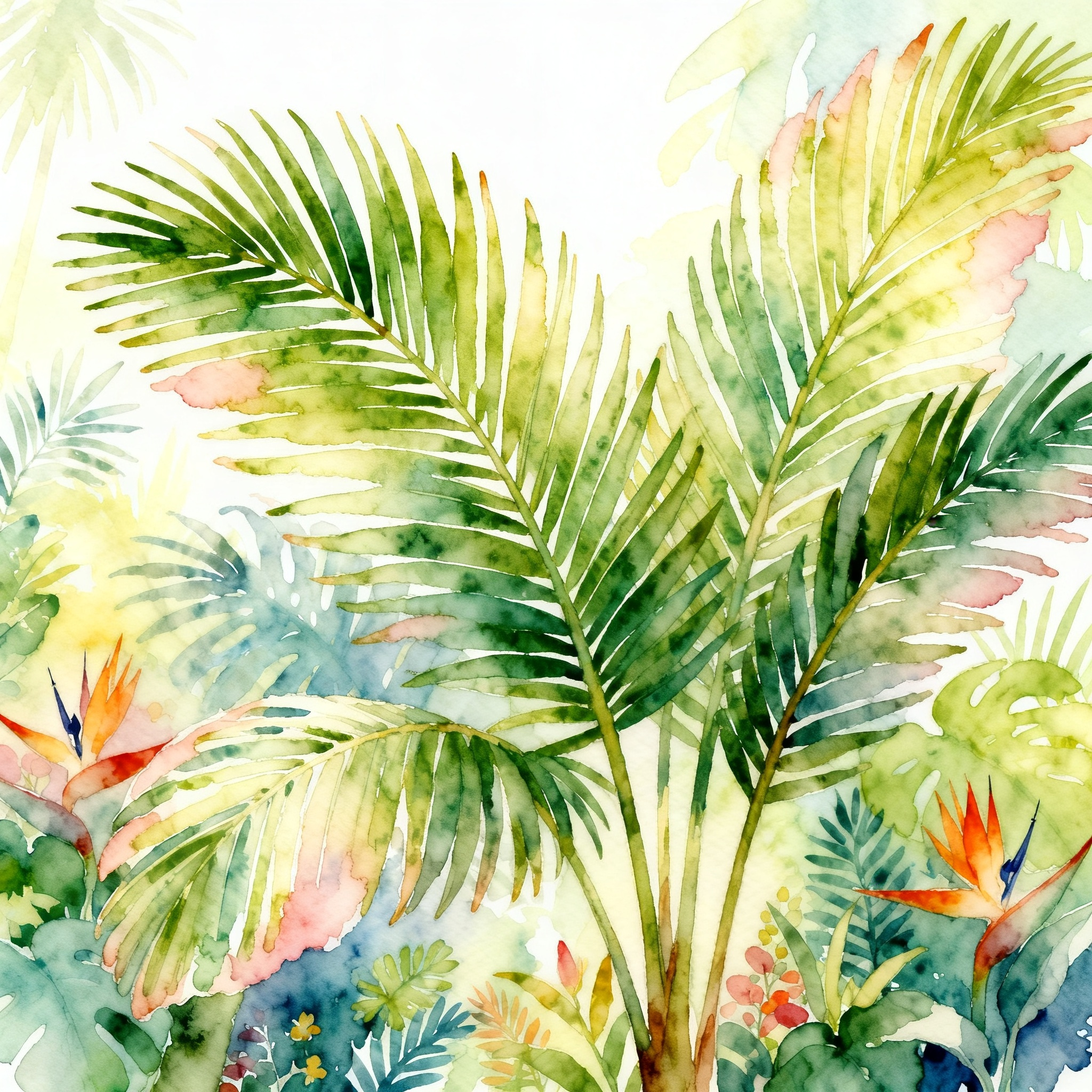 Tropical Palm Leaves With Bright Summer Jungle Background Feel Clipart