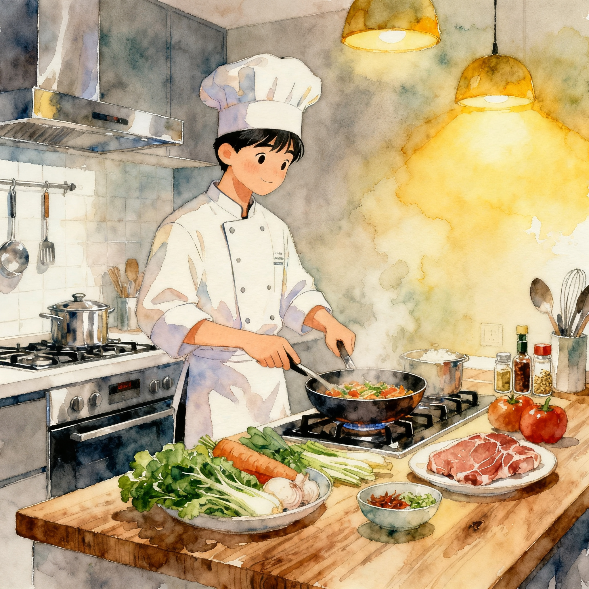 Chef Cooking Fresh Meal In Modern Kitchen With Warm Lighting Scene Clipart