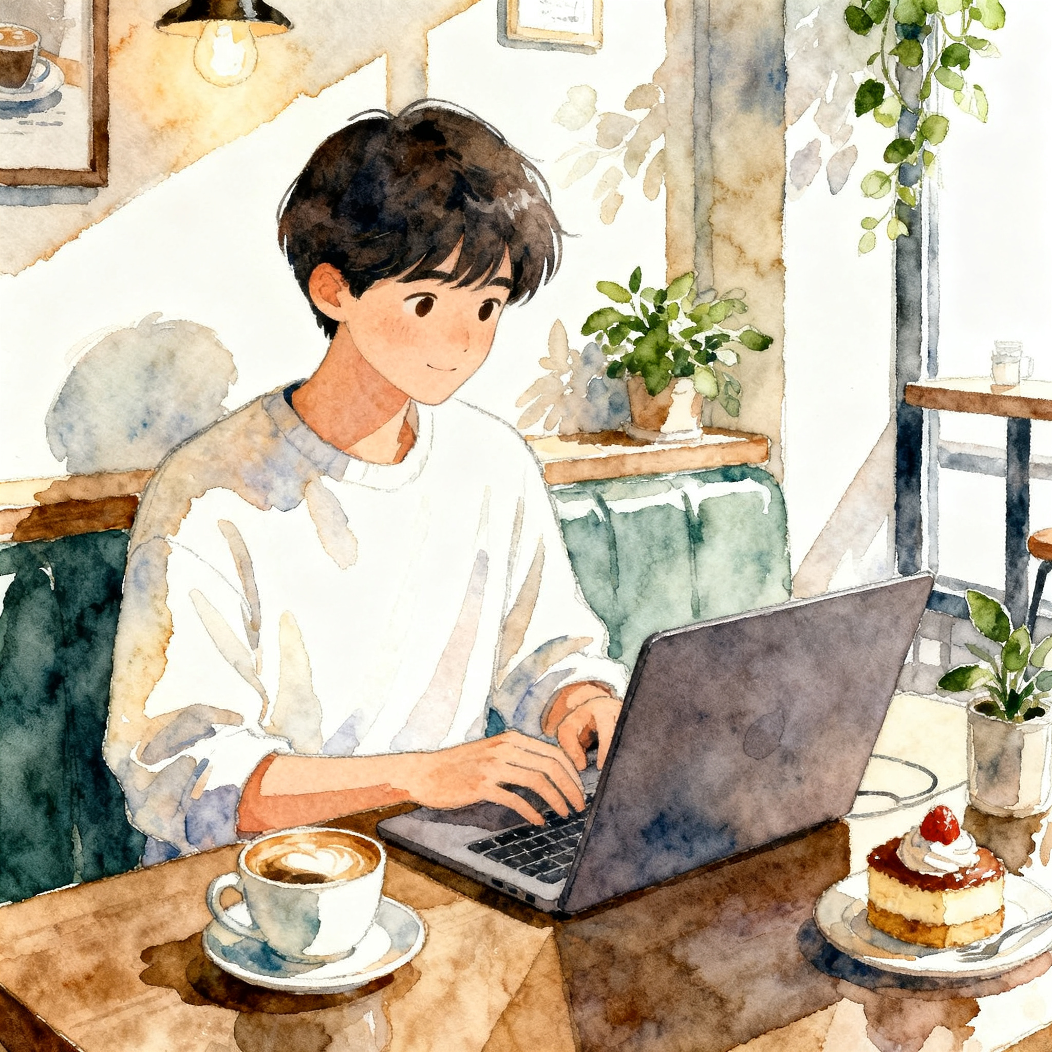 Working On Laptop In Coffee Shop With Relaxed Atmosphere Clipart