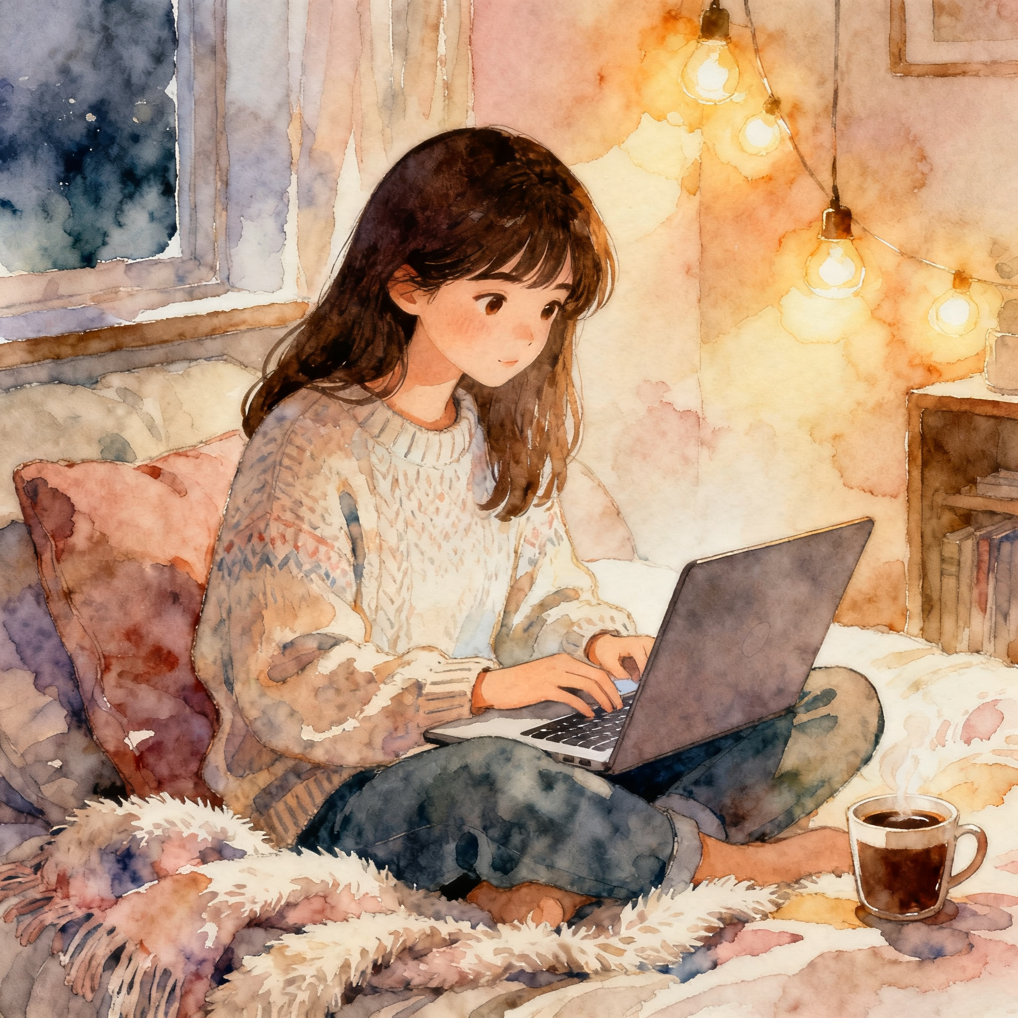 Young Woman Working On Laptop In Cozy Home Office Space Scene Clipart